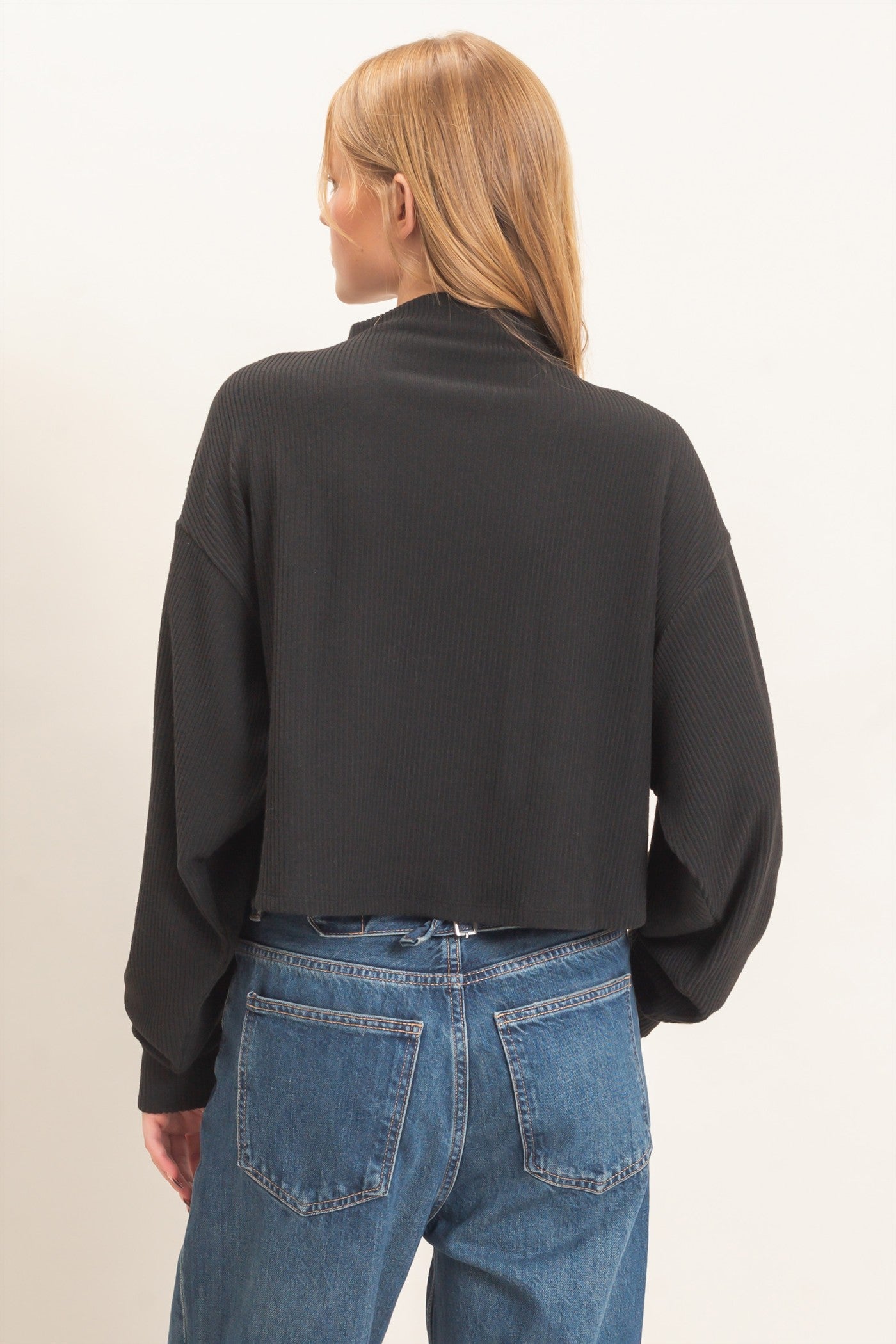 Wholesale Ribbed Mock Neck Top Clothing Tops HF26F030 BLACK HYFVE
