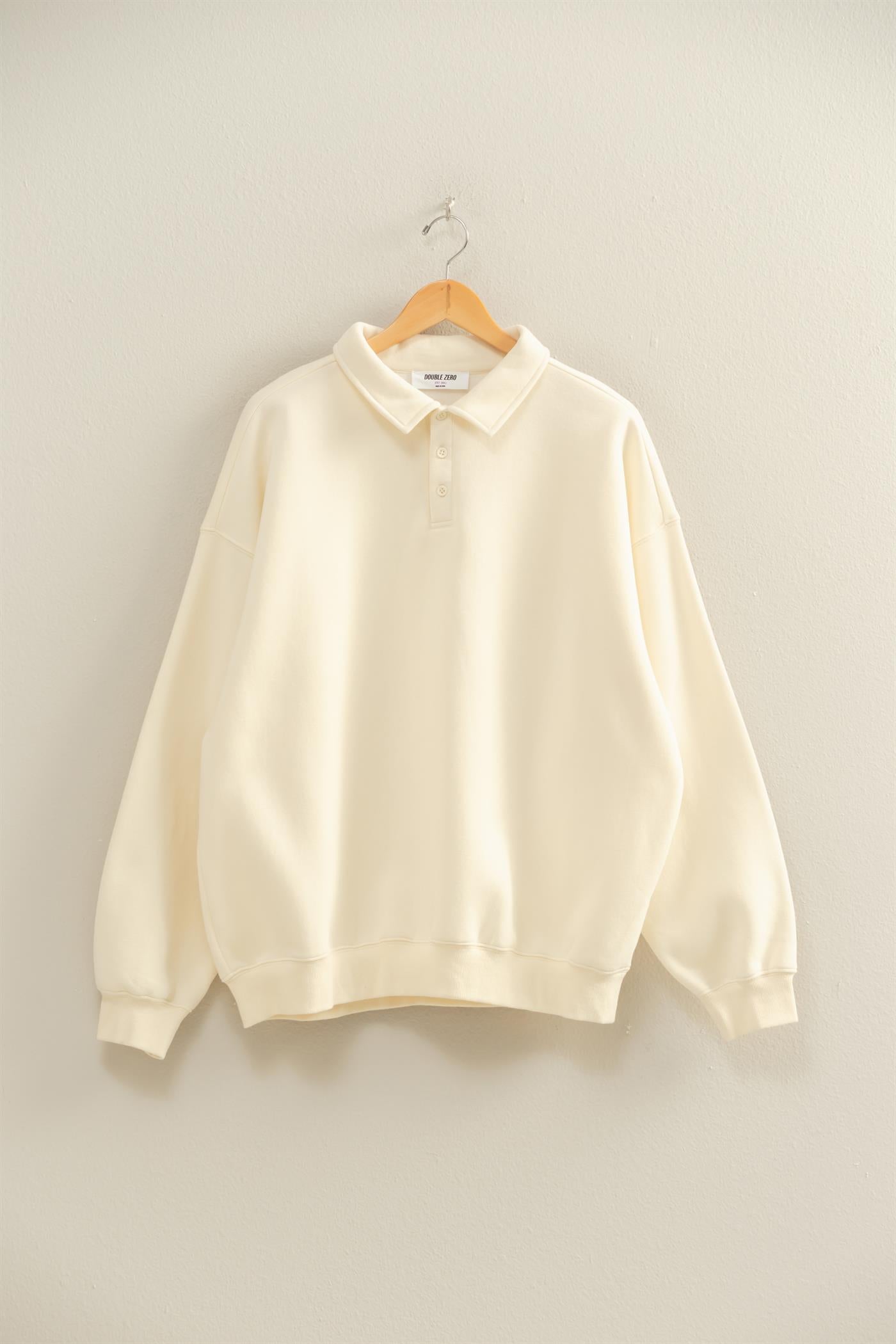 Wholesale Oversized Polo Collared Pullover Sweatshirts DZ25F074 CREAM DOUBLE ZERO