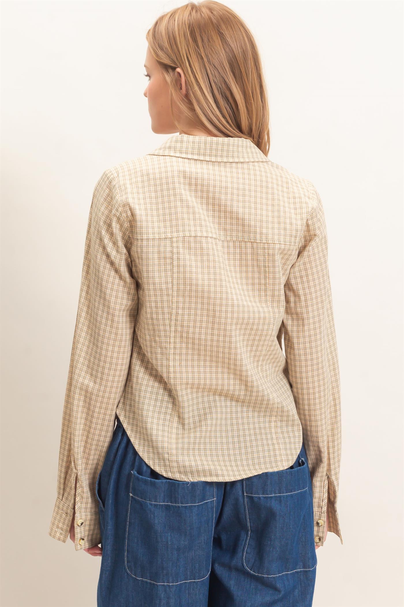 Wholesale Ruched Button-Down Shirt Blouses HF26E348 CREAM HYFVE