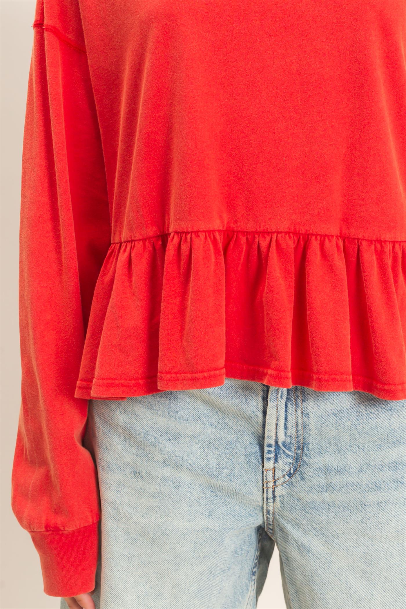 Wholesale Peplum Long Sleeve Top Clothing Tops DZ26F397 RED DOUBLE ZERO