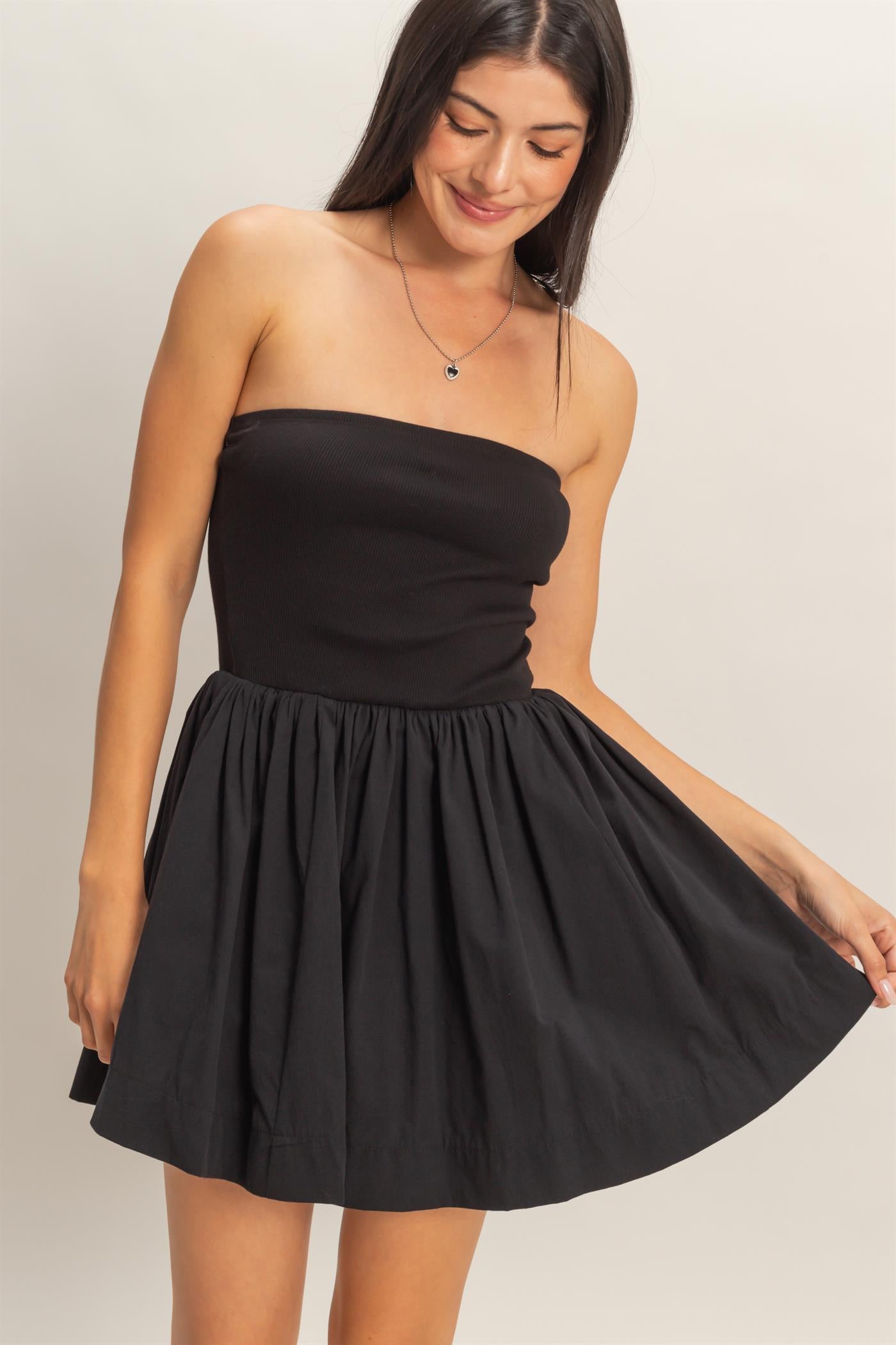 Wholesale Strapless Flowy Mini Dress Dresses DZ26C043 BLACK DOUBLE ZERO