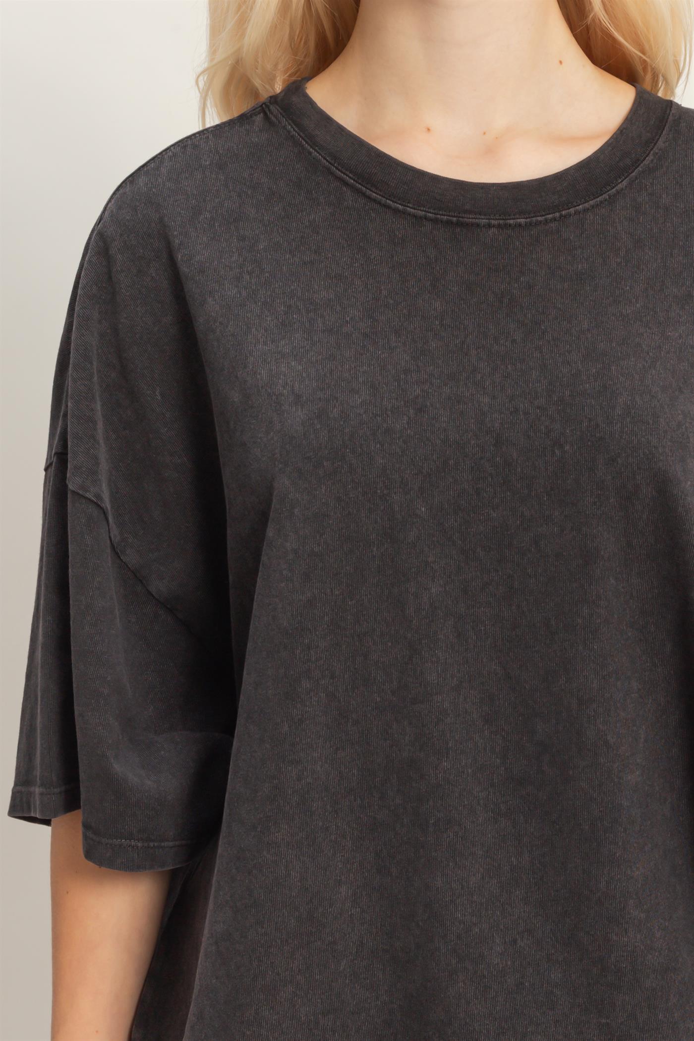 Wholesale Oversized Mineral Wash T-Shirt T-Shirts DZ26A031 BLACK DOUBLE ZERO