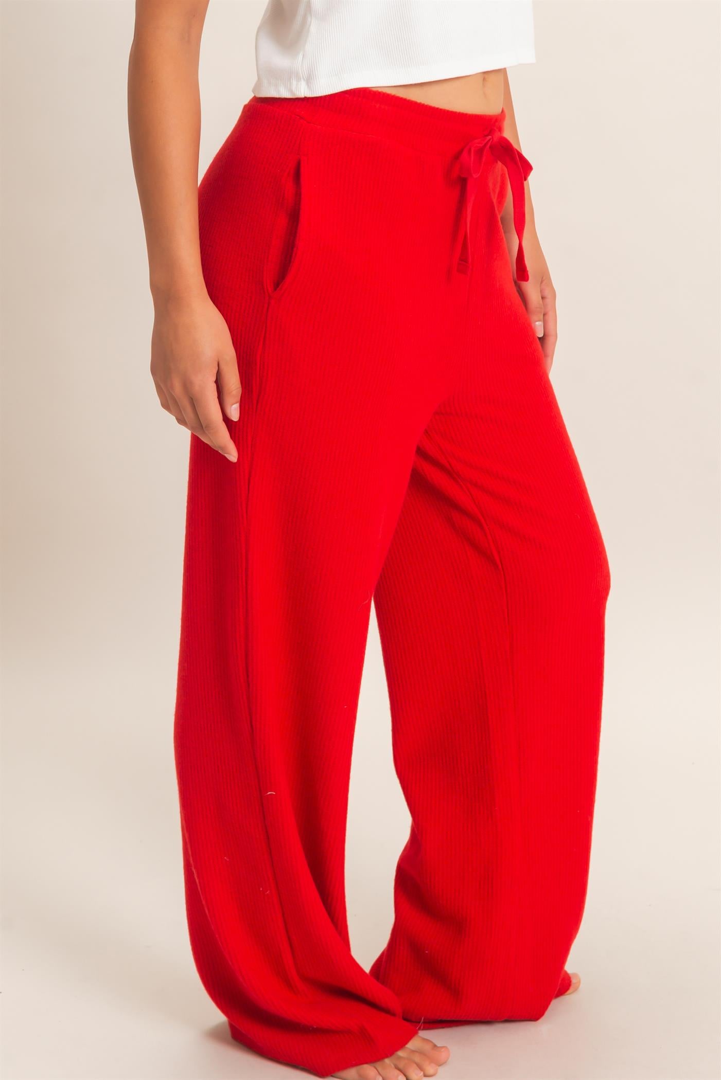 Wholesale Brushed Waffle Drawstring Pants Pants DZ26F313 RED DOUBLE ZERO