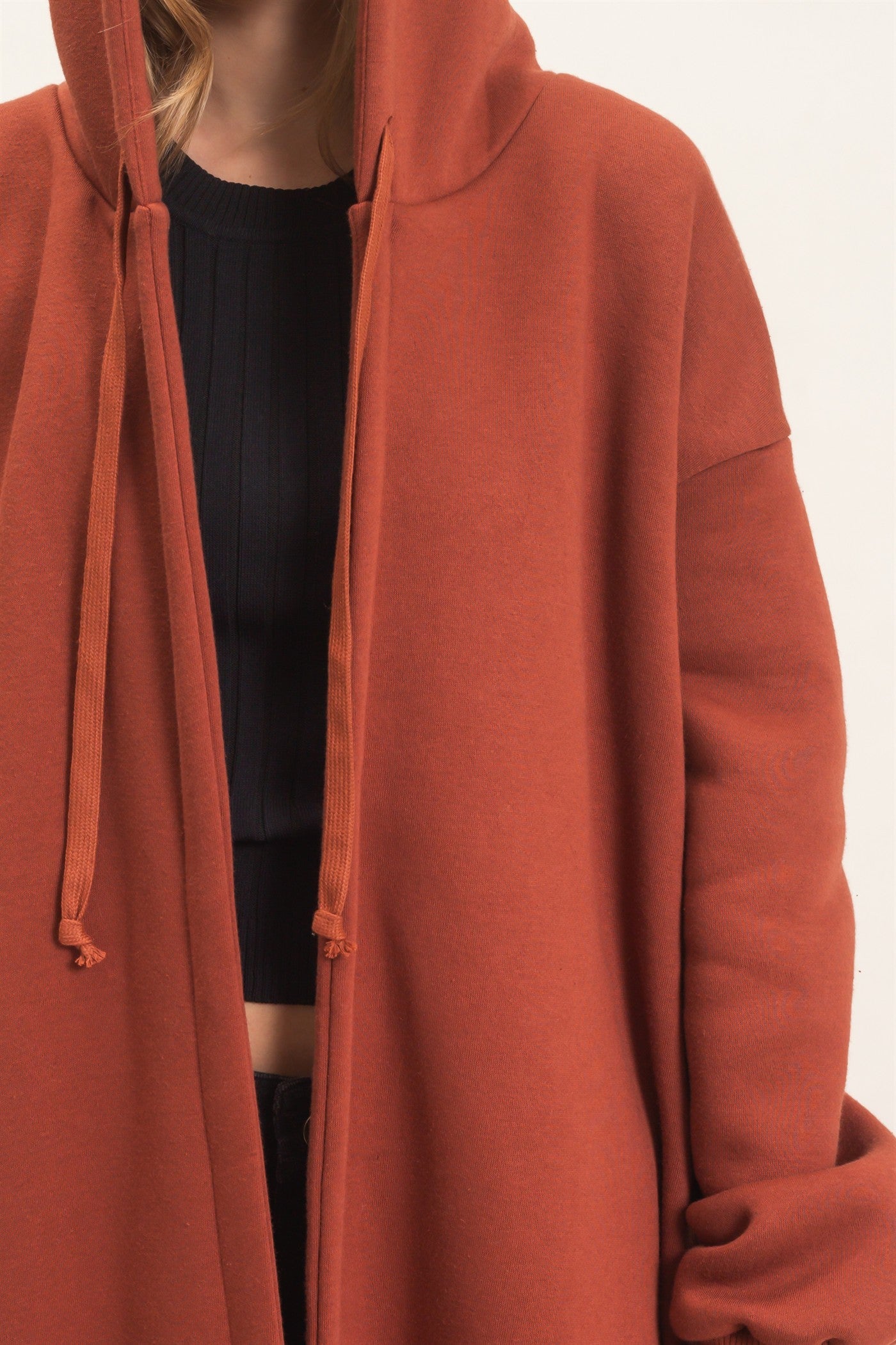 Wholesale Oversized Hooded Open Front Coat Coats & Jackets HF26F142-D BRICK HYFVE
