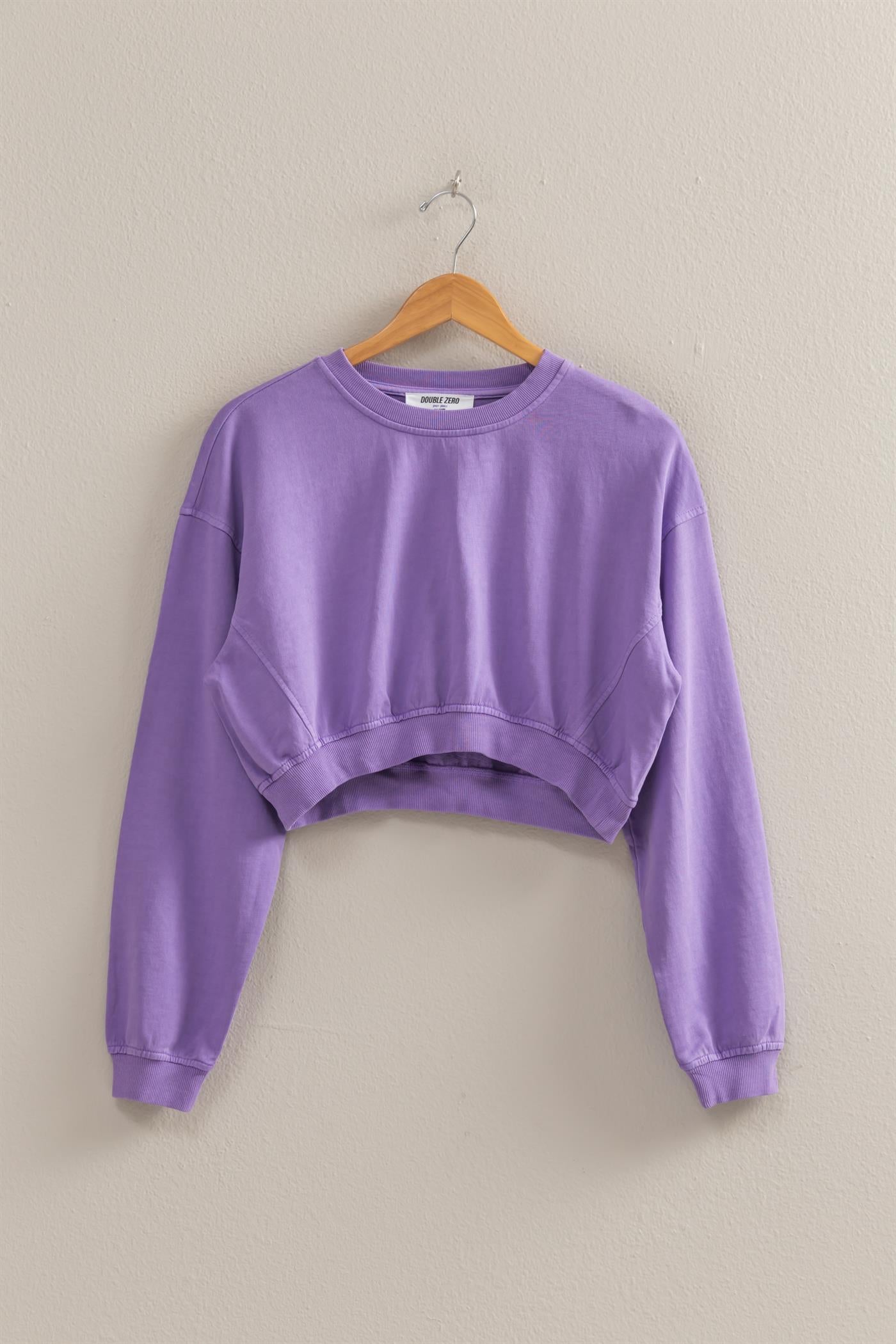 Wholesale Crew Neck Long Sleeve Crop Sweatshirt Sweatshirts DZ25A923 WISTERIA DOUBLE ZERO
