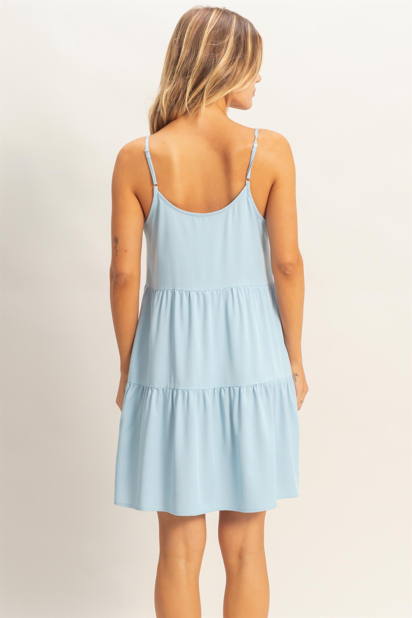 Wholesale Tiered Spaghetti Strap Dress Dresses HF26E426-D L.BLUE HYFVE