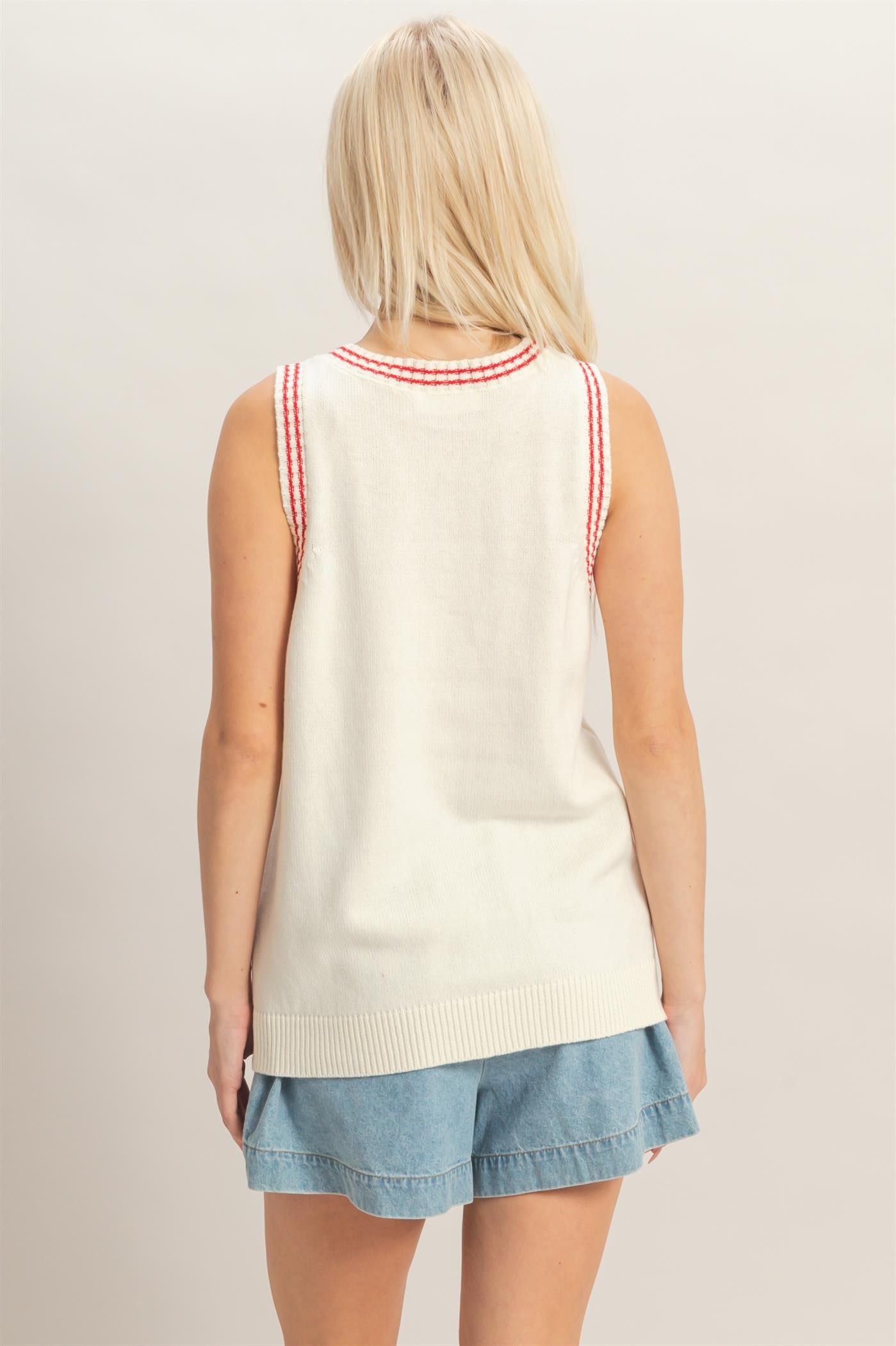 Wholesale Number Graphic Knit Tank Top Tank Tops DZ26A821 RED DOUBLE ZERO