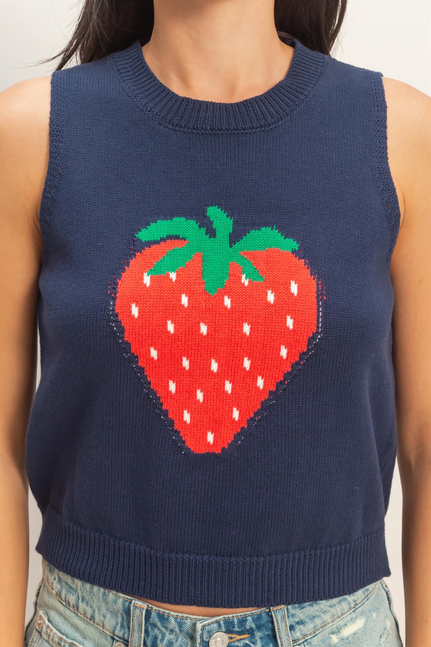 Wholesale Strawberry Sleeveless Knit Top Clothing Tops DZ26A035 NAVY DOUBLE ZERO
