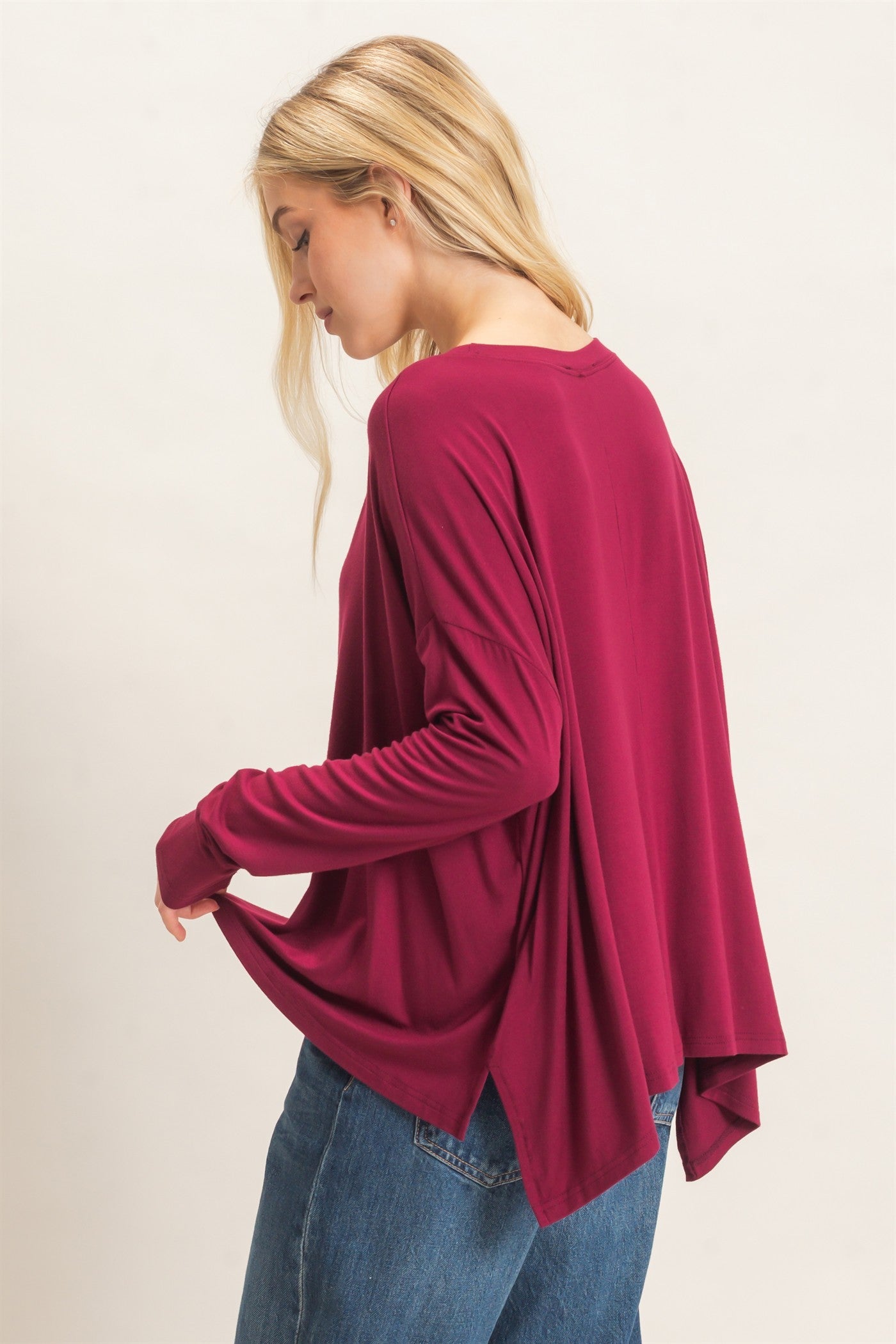 Wholesale Boat Neck Boxy Top Clothing Tops HF26F298 BURGUNDY HYFVE
