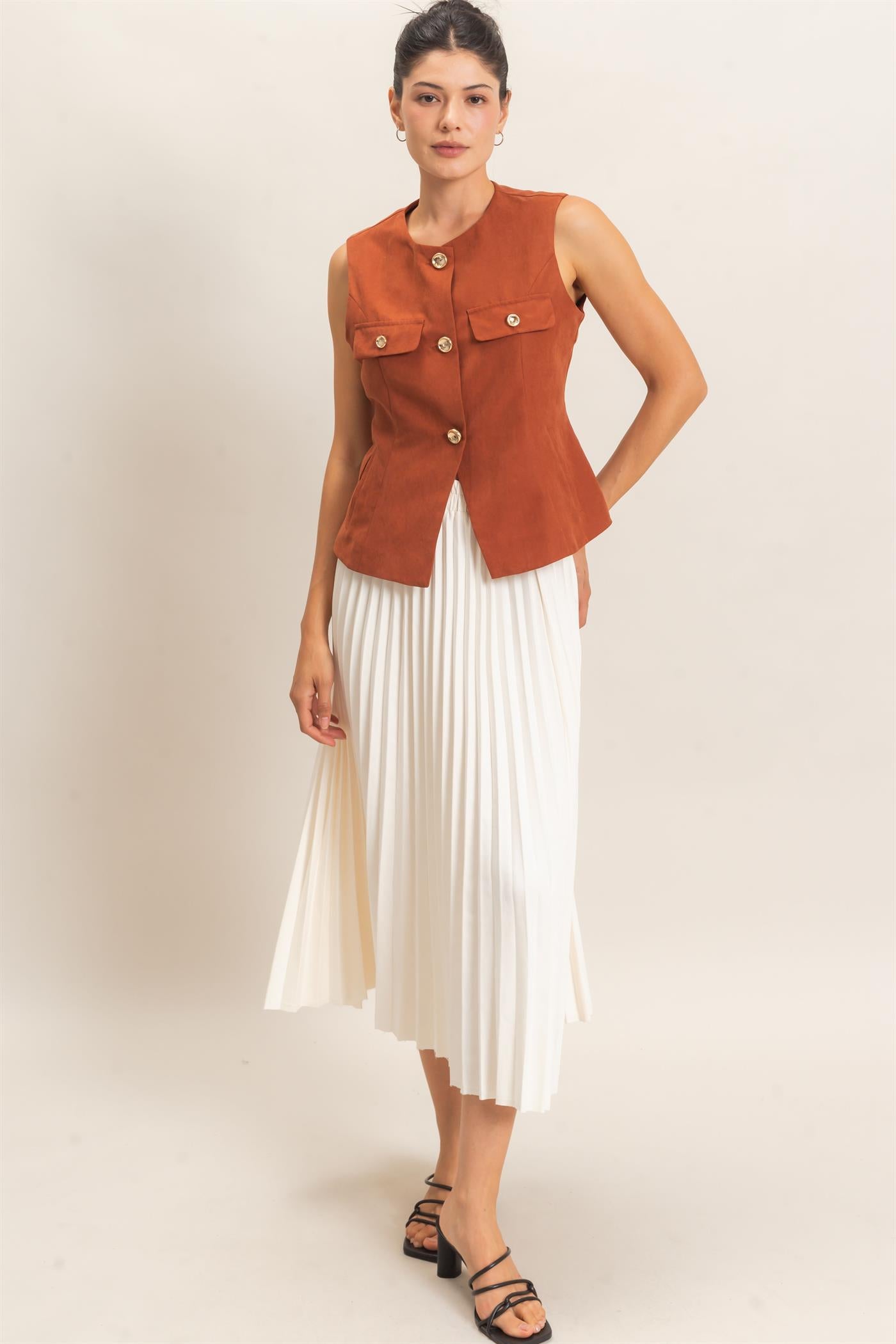 Wholesale Buttoned Sleeveless Utility Vest Vests HF26E929 RUST HYFVE