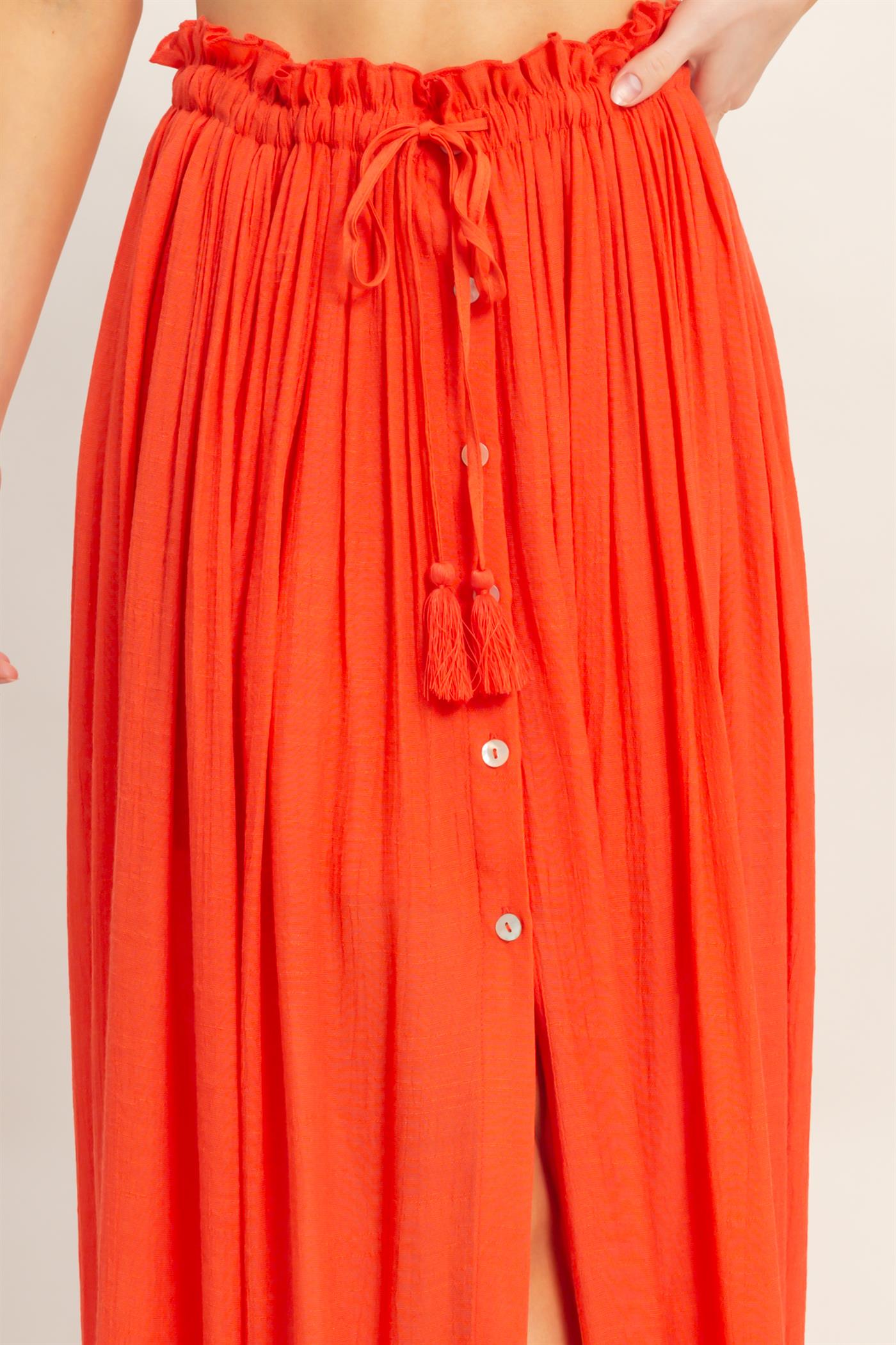 Wholesale Smocked Top & Maxi Skirt Set Clothing HF26C292-SET-D ORANGE RED HYFVE