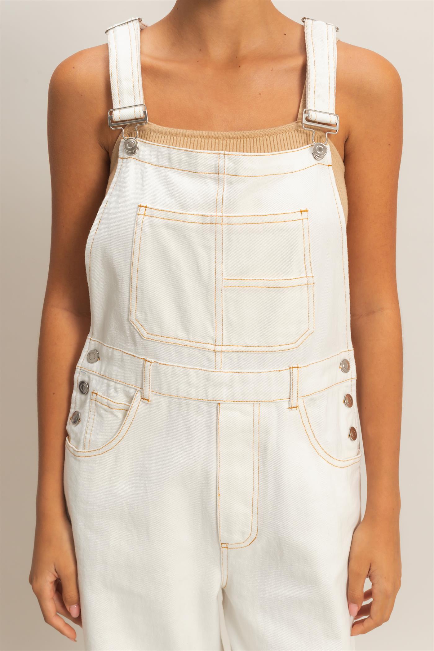 Wholesale Snow Wash Denim Overalls Clothing HF26C185 WHITE DENIM HYFVE