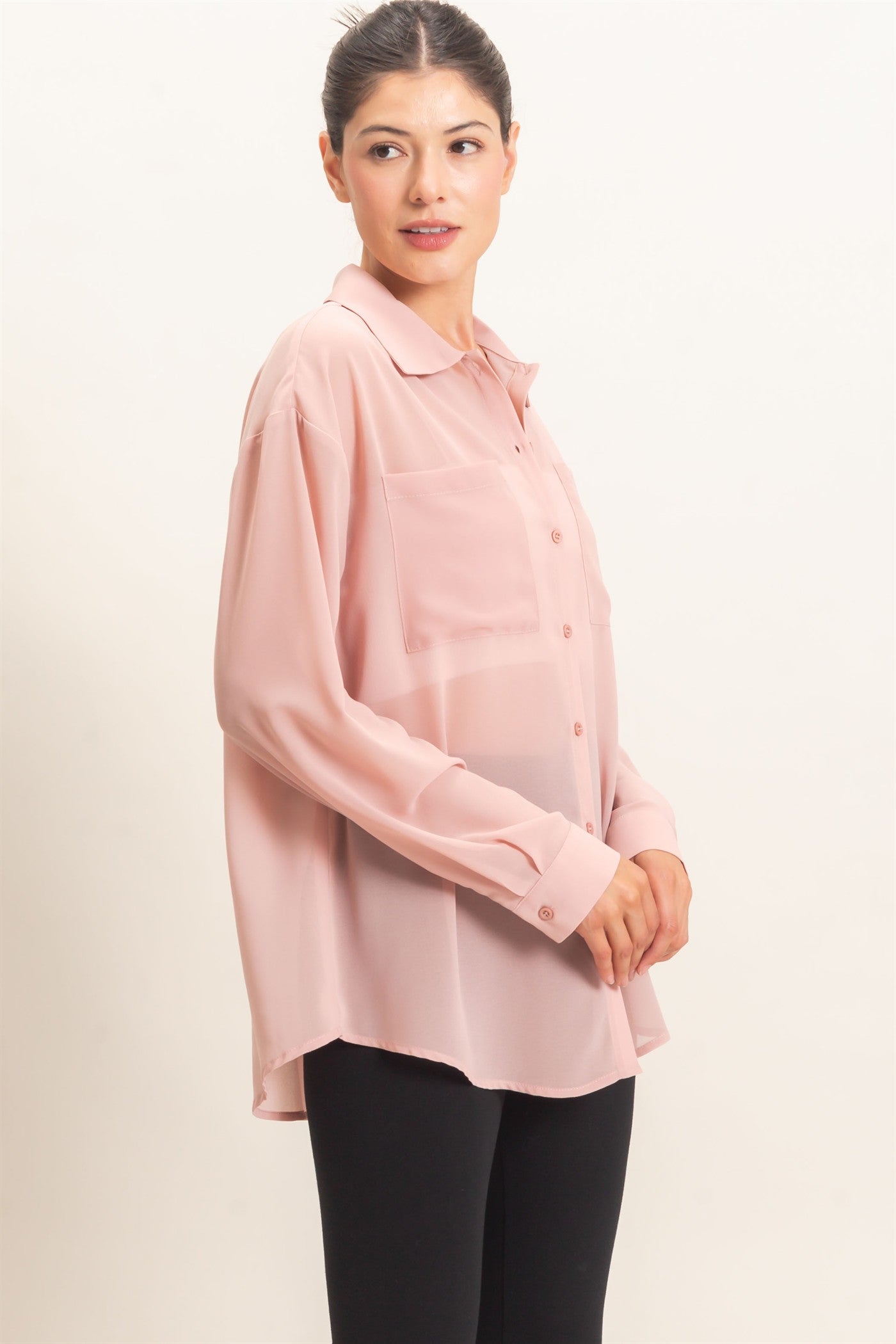 Wholesale Button-Down Collar Blouse Shirts HF26F067 MAUVE HYFVE