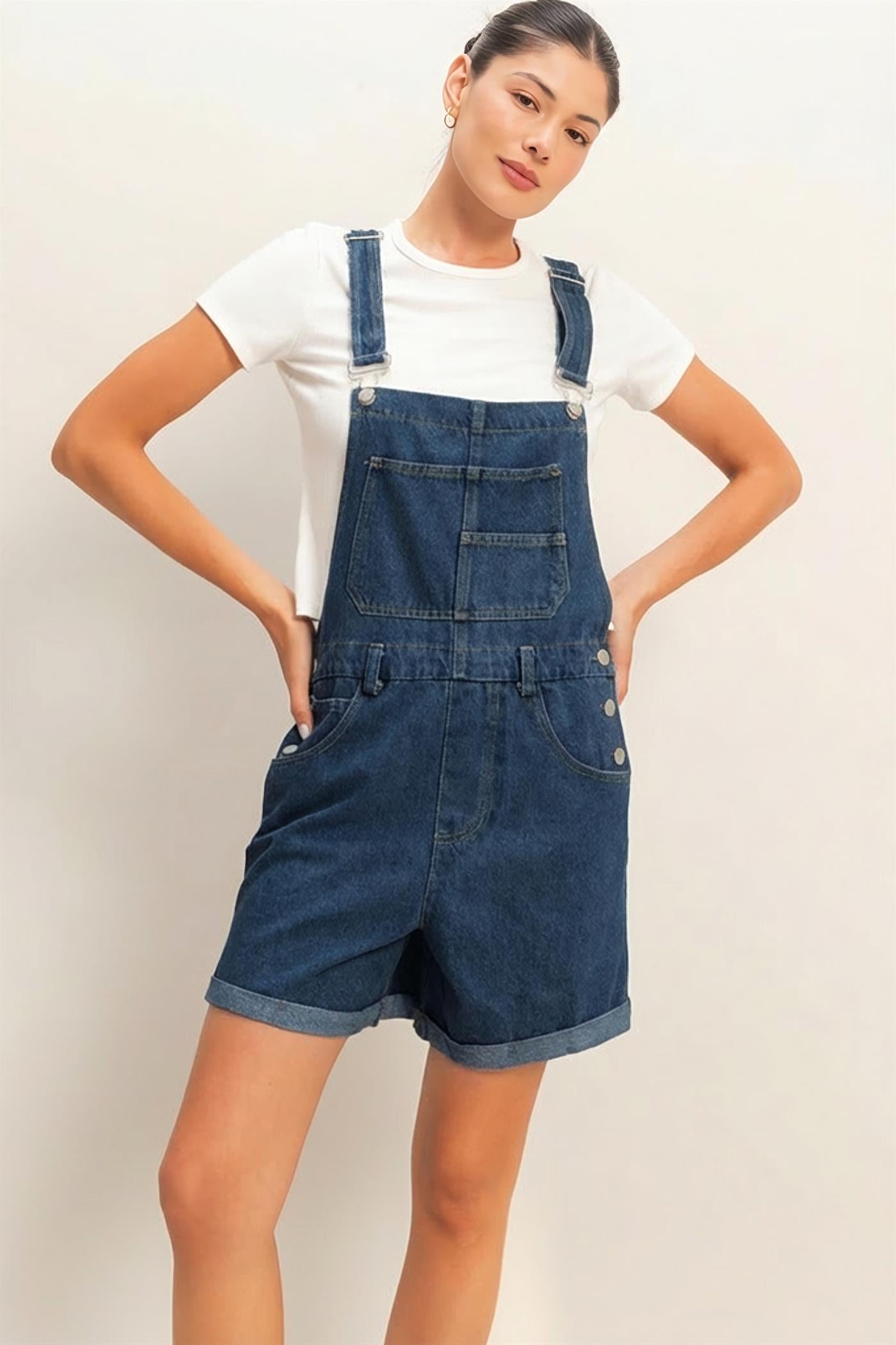 Wholesale Denim Cross Back Overalls Clothing HF26A571 DARK DENIM HYFVE