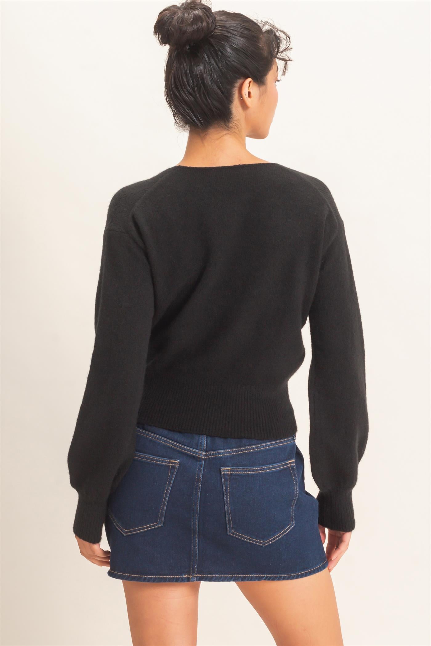 Wholesale Wrap V Neck Sweater Sweaters DZ26E948 BLACK DOUBLE ZERO