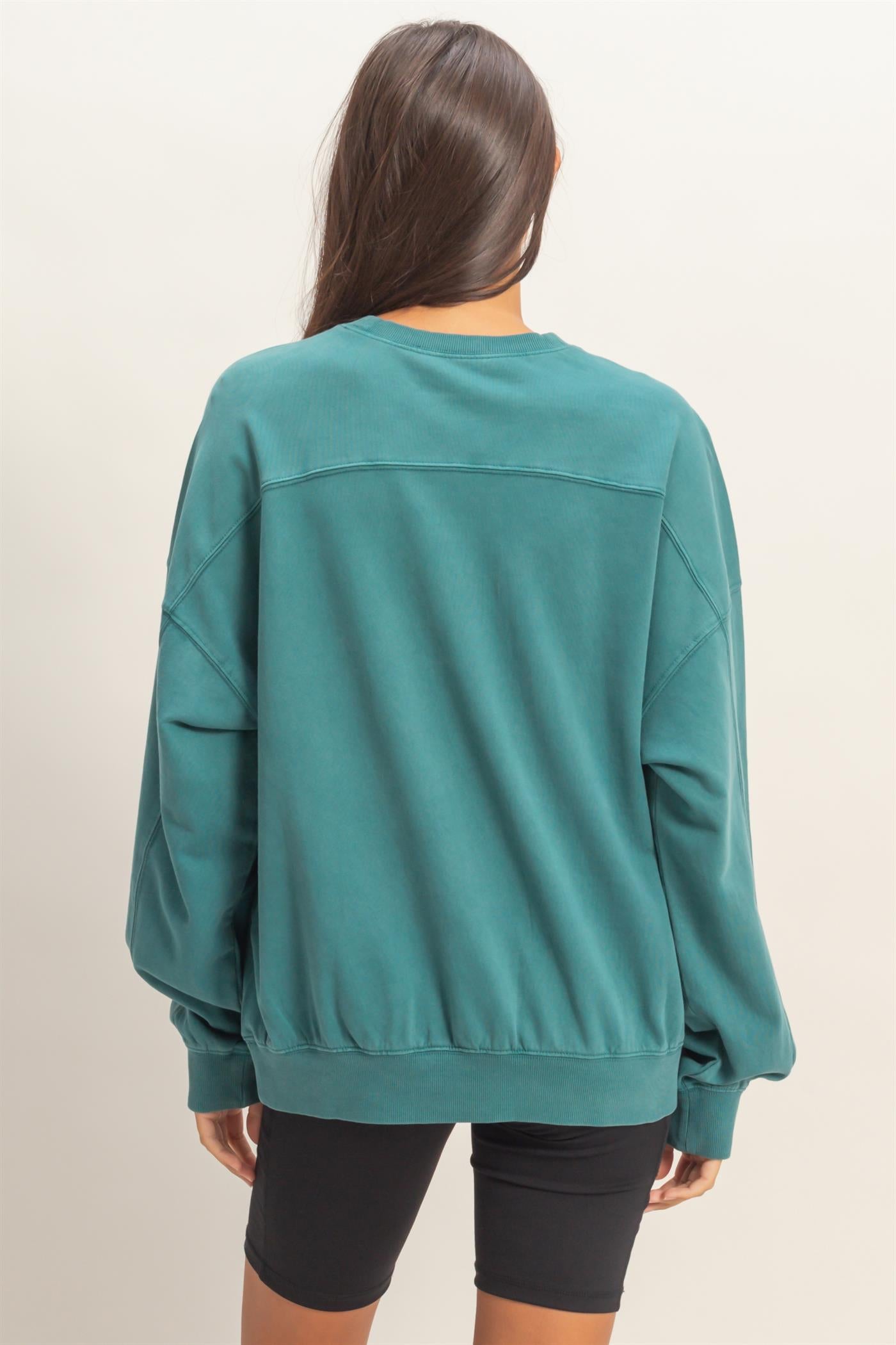 Wholesale Ribbed Crew Neck Sweatshirt Sweatshirts DZ26A265 DARK TEAL DOUBLE ZERO