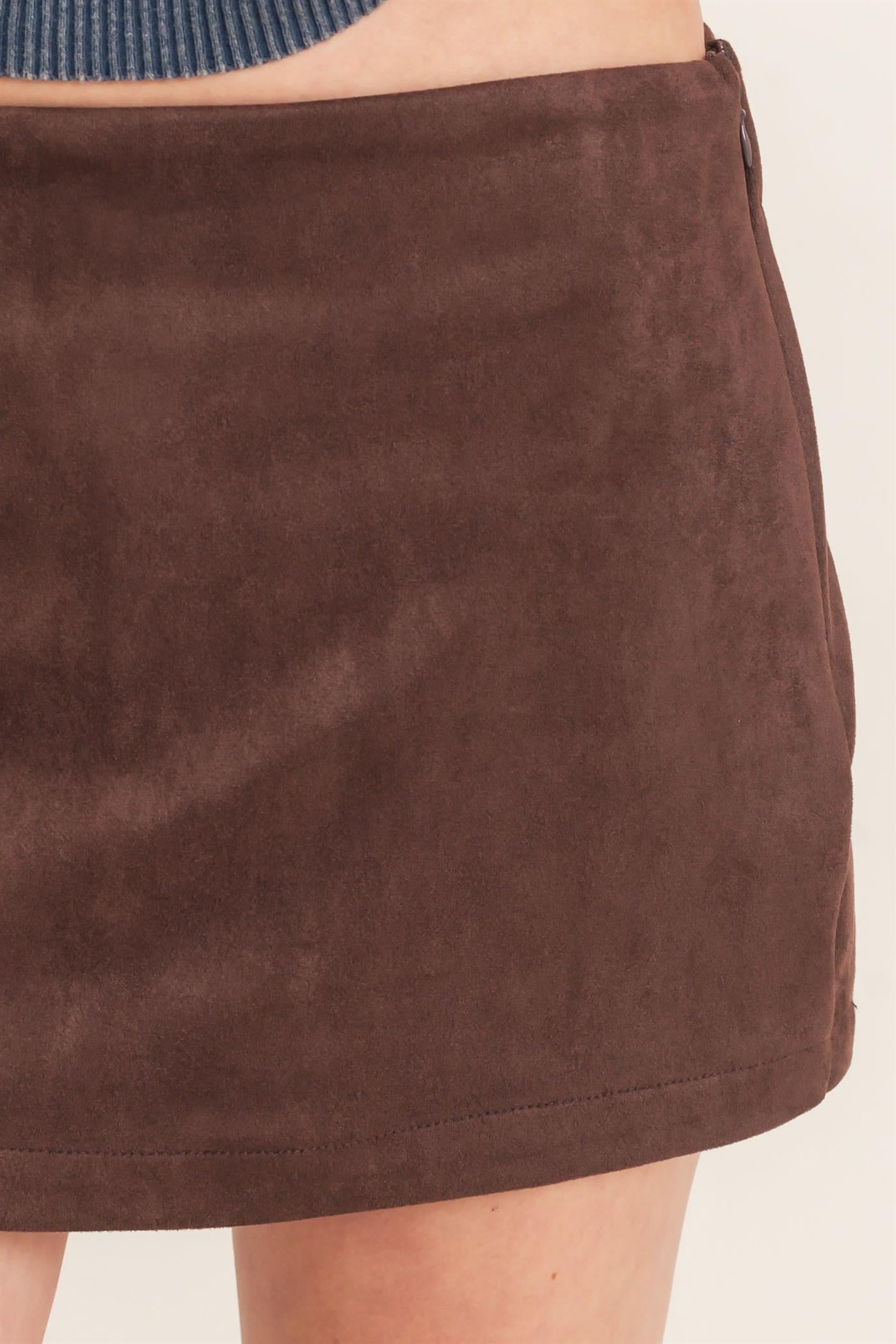 Wholesale Faux Suede Skort Skorts HF26F220 CHESTNUT HYFVE