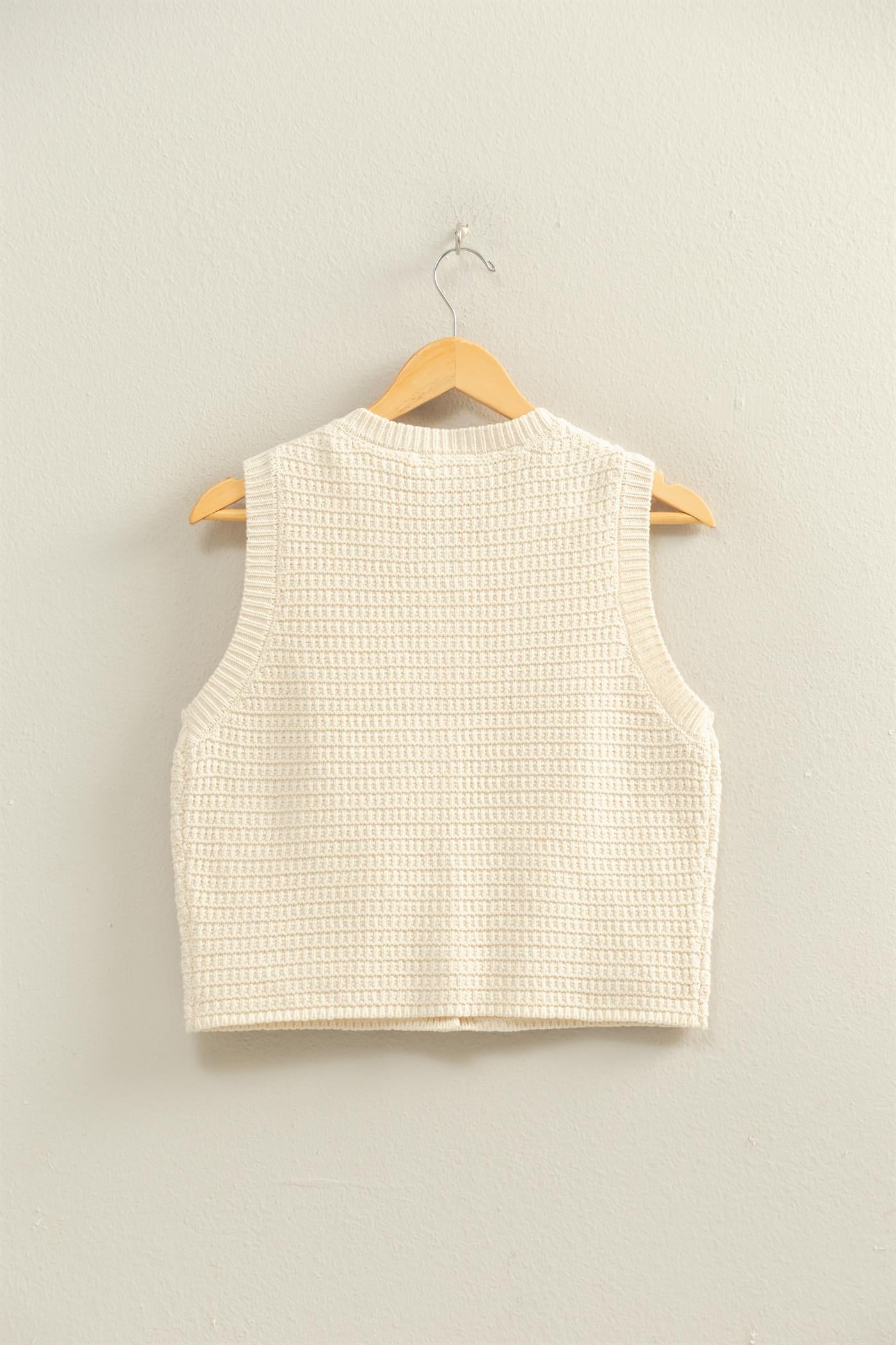 Wholesale Textured Button-Front Vest With Pocket Clothing Tops DZ26A448 CREAM DOUBLE ZERO