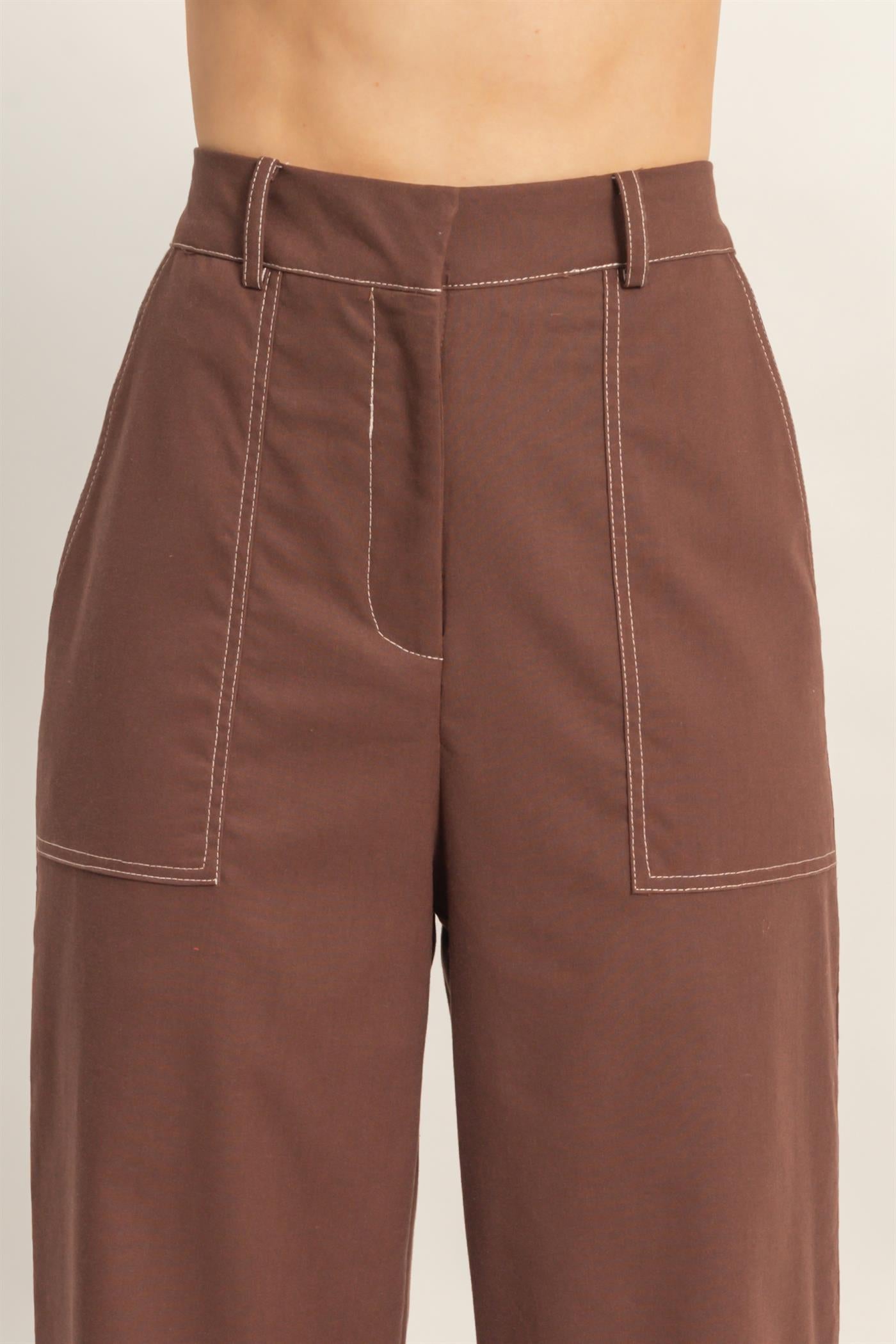 Wholesale Wide-Leg Pants With Pockets Pants HF26C402 DARK CHOCOLATE HYFVE