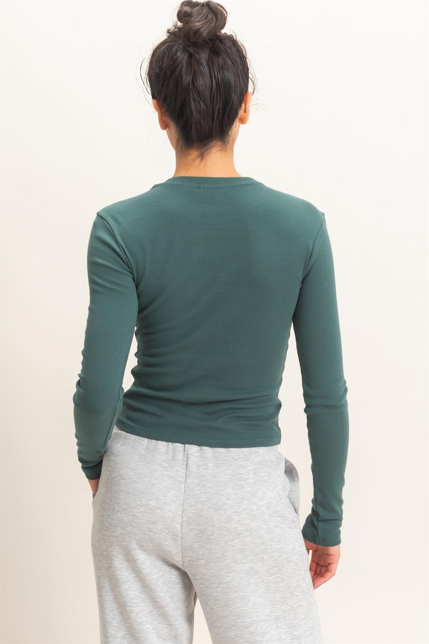 Wholesale Crew Neck Long Sleeve Top Clothing Tops DZ26E184 DARK GREEN DOUBLE ZERO
