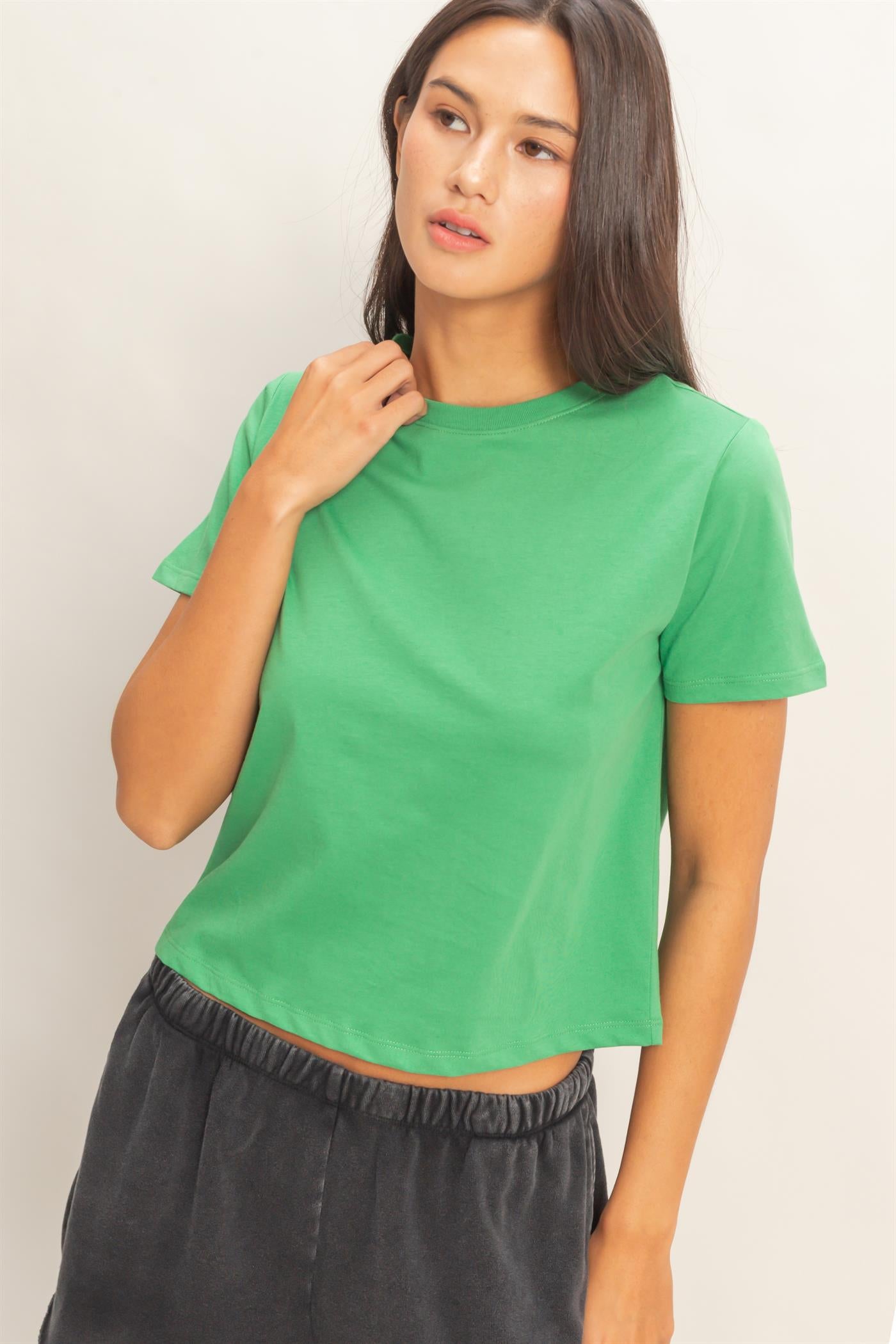 Wholesale Crew Neck Cotton T-Shirt Clothing Tops DZ26C412 GREEN DOUBLE ZERO