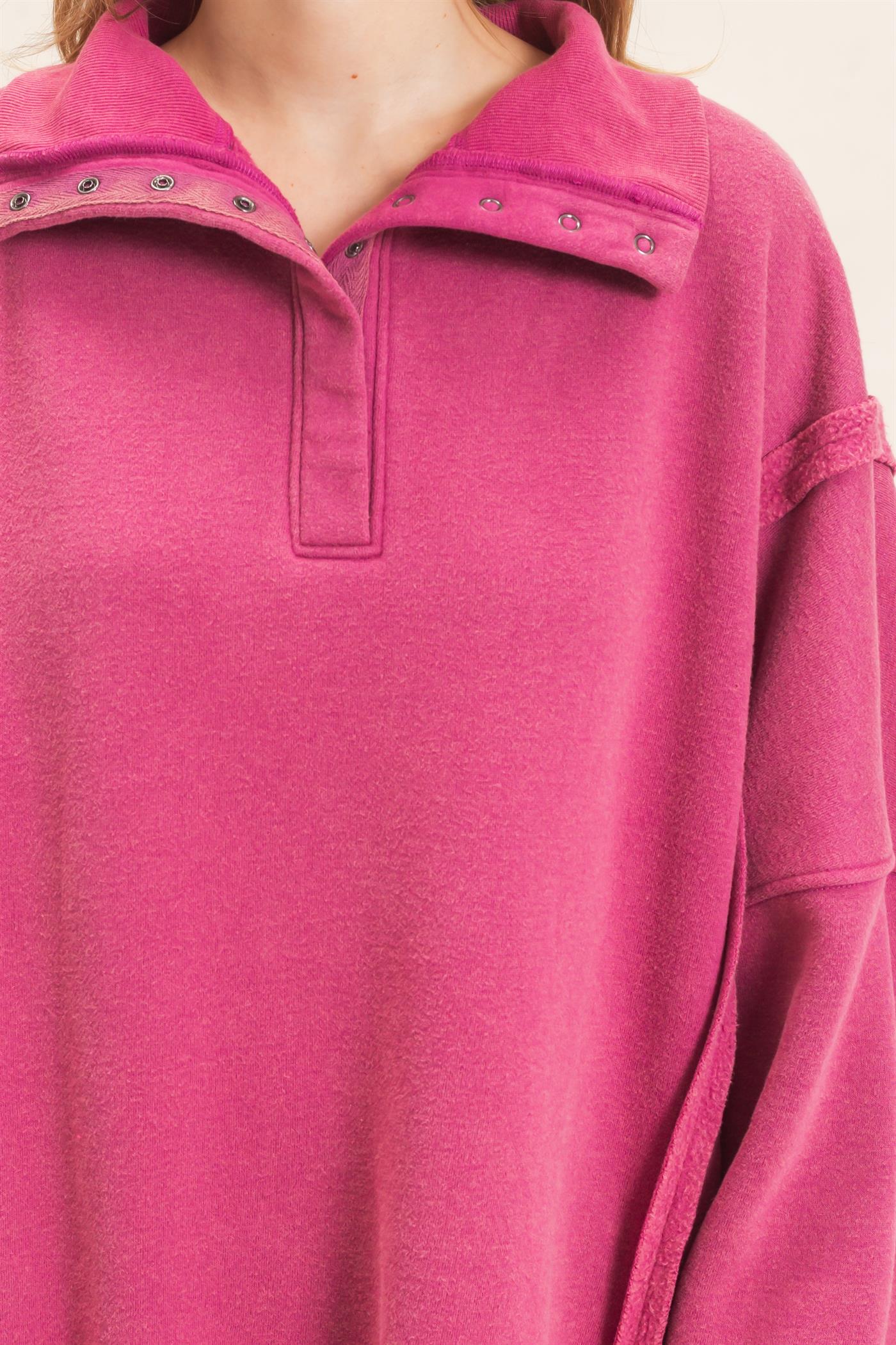 Wholesale Mineral Wash Snap Collar Pullover Clothing Tops HF26F086-D PURPLE HYFVE