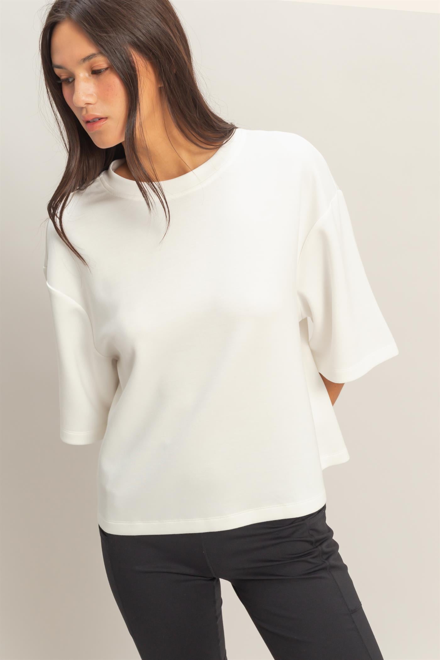Wholesale Scuba Short Sleeve Boxy Top T-Shirts DZ26A271 WHITE DOUBLE ZERO