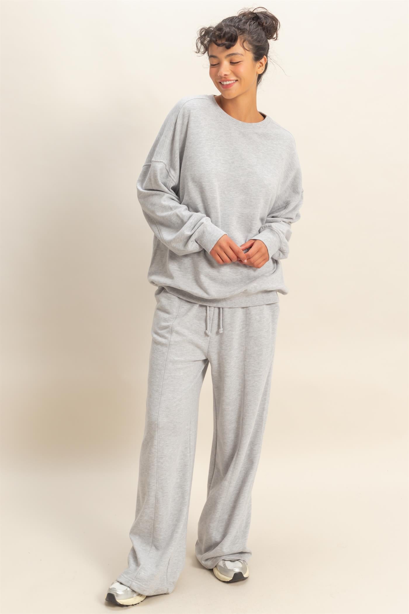 Wholesale Acid Wash Oversized Sweatshirt Sweatshirts DZ26A984 HEATHER GRAY DOUBLE ZERO