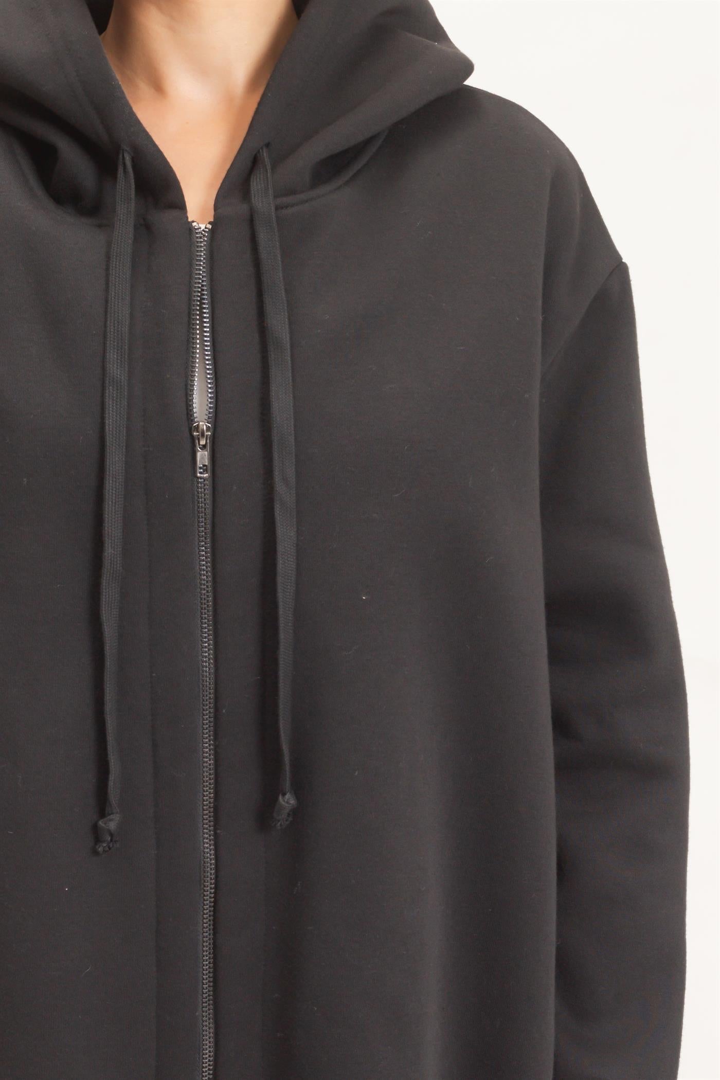 Wholesale Oversized Longline Zip-Up Hoodie Jacket Outerwear HF26E650 BLACK HYFVE