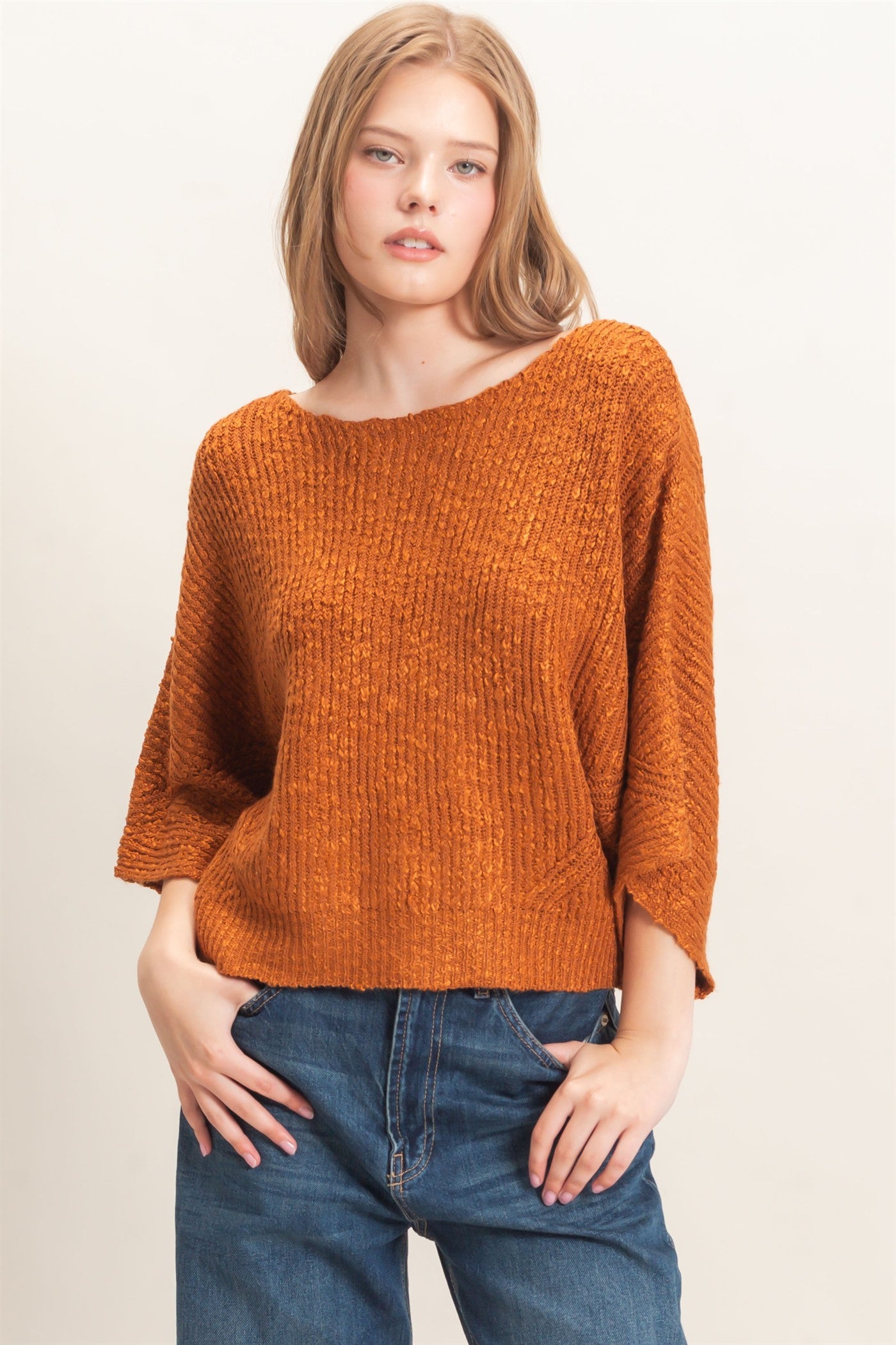 Wholesale Ribbed Boat Neck Sweater Sweaters HF26F201 BROWN HYFVE