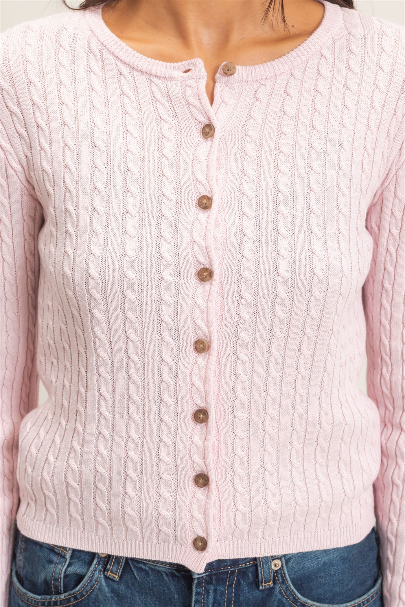 Wholesale Cable Knit Cardigan Cardigans DZ26E256 LIGHT PINK DOUBLE ZERO