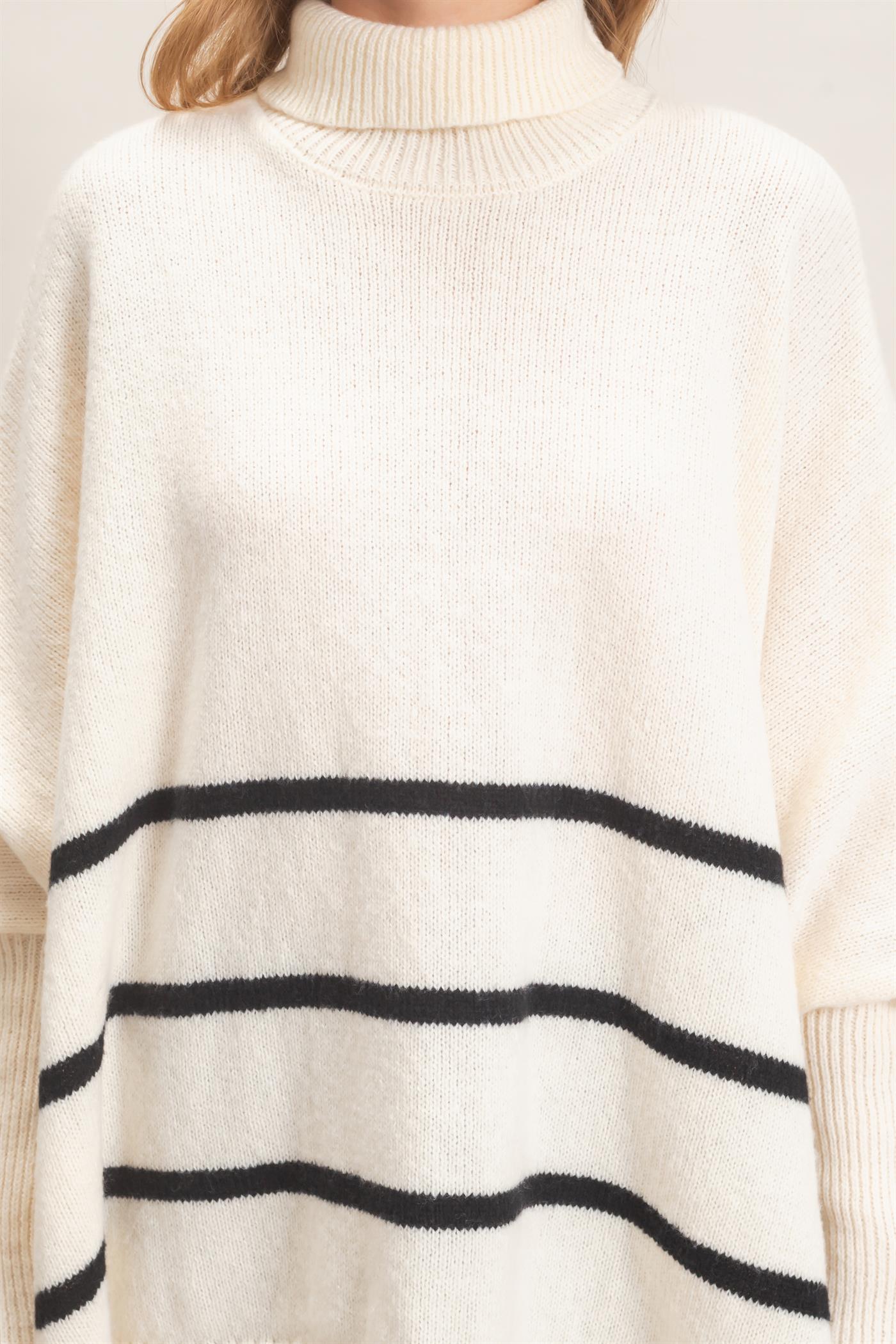 Wholesale Striped Turtleneck Poncho Sweater Sweaters HF26F194 WARM WHITE HYFVE