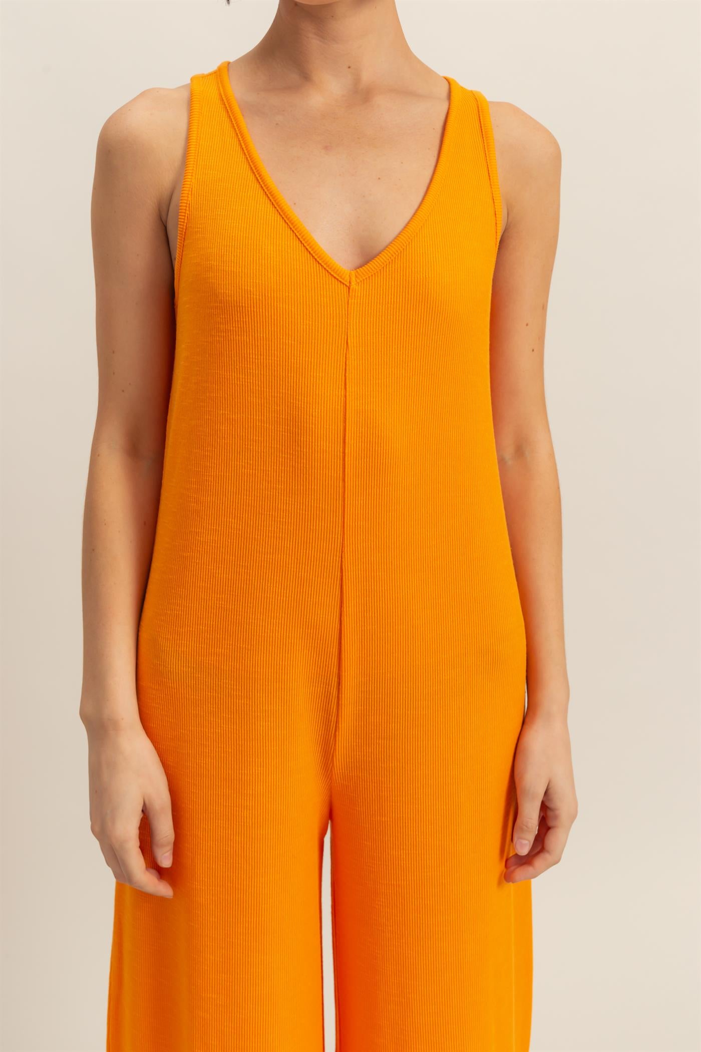 Wholesale V-Neck Sleeveless Wide Leg Jumpsuit Clothing DZ25C805 ORANGE DOUBLE ZERO