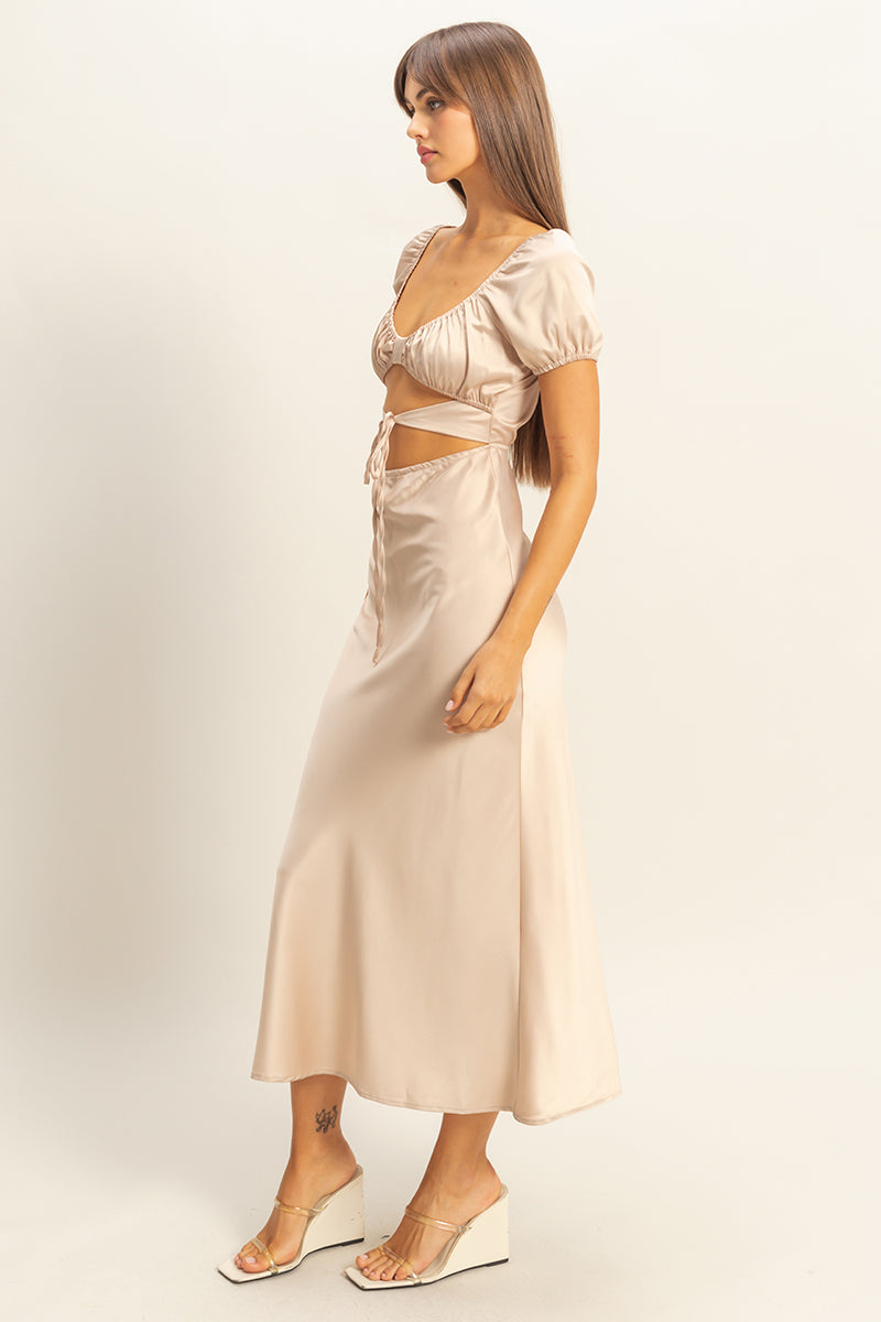 Wholesale Front Tie Maxi Dress Dresses FS22E780 SAND HYFVE