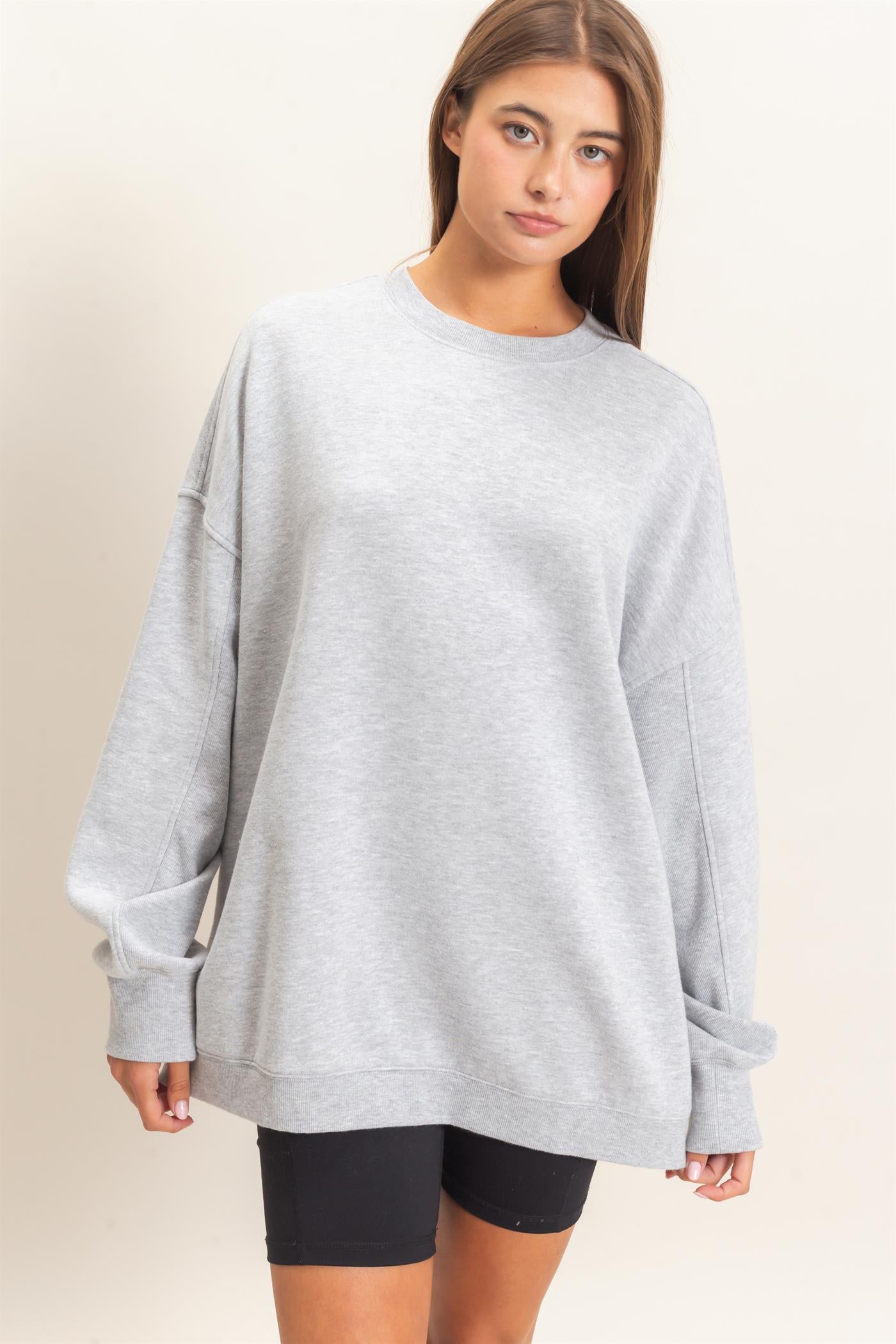Wholesale Acid Wash Crew Neck Long Sleeve Sweatshirt Sweatshirts DZ26E268 HEATHER GRAY DOUBLE ZERO