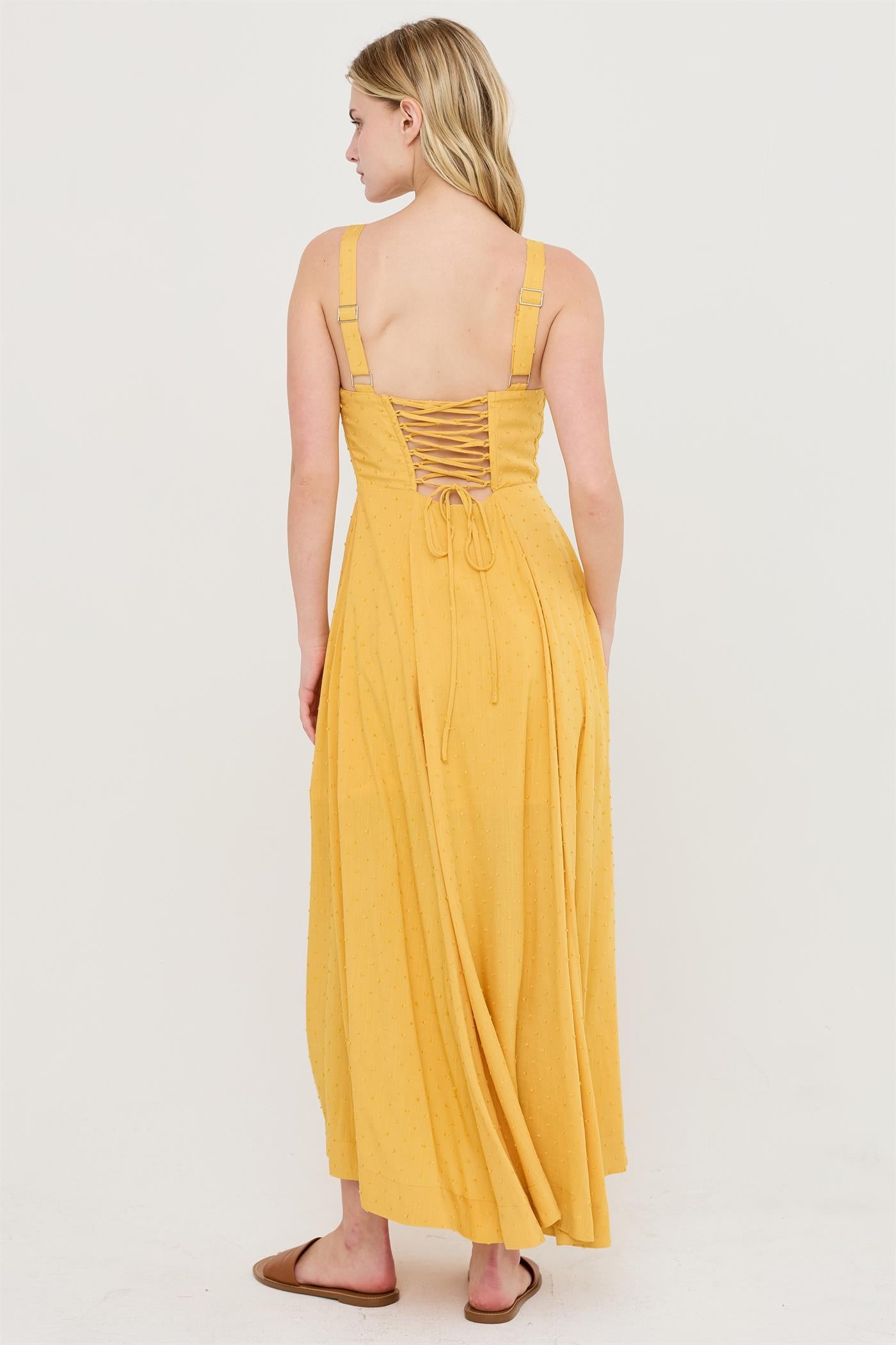 Wholesale Boned Tie-Back Dress Dresses HF25E875 MUSTARD YELLOW HYFVE