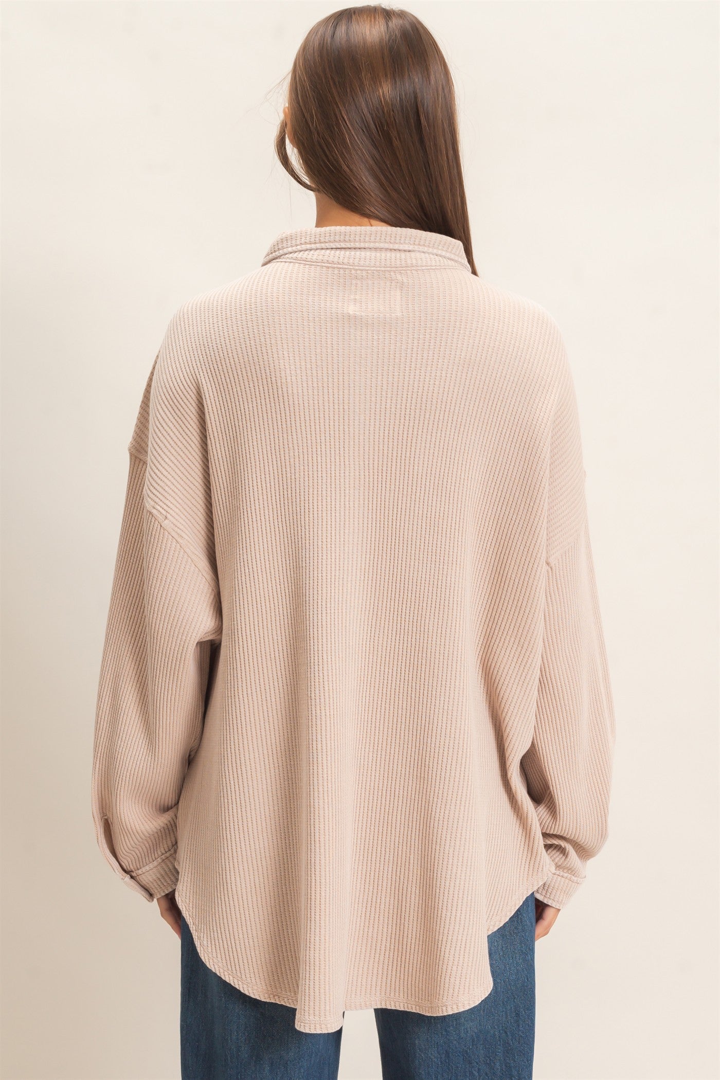 Wholesale Mineral Wash Waffle Knit Button-Up Shacket Coats & Jackets DZ26E249 DARK TAUPE DOUBLE ZERO