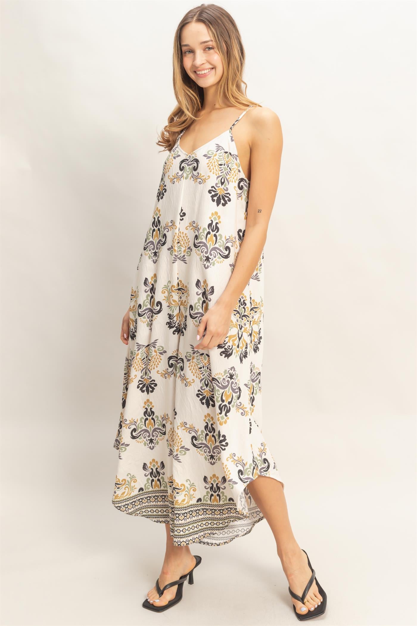 Wholesale Floral Print Spaghetti Jumpsuit Clothing HF26C357-D BLACK HYFVE