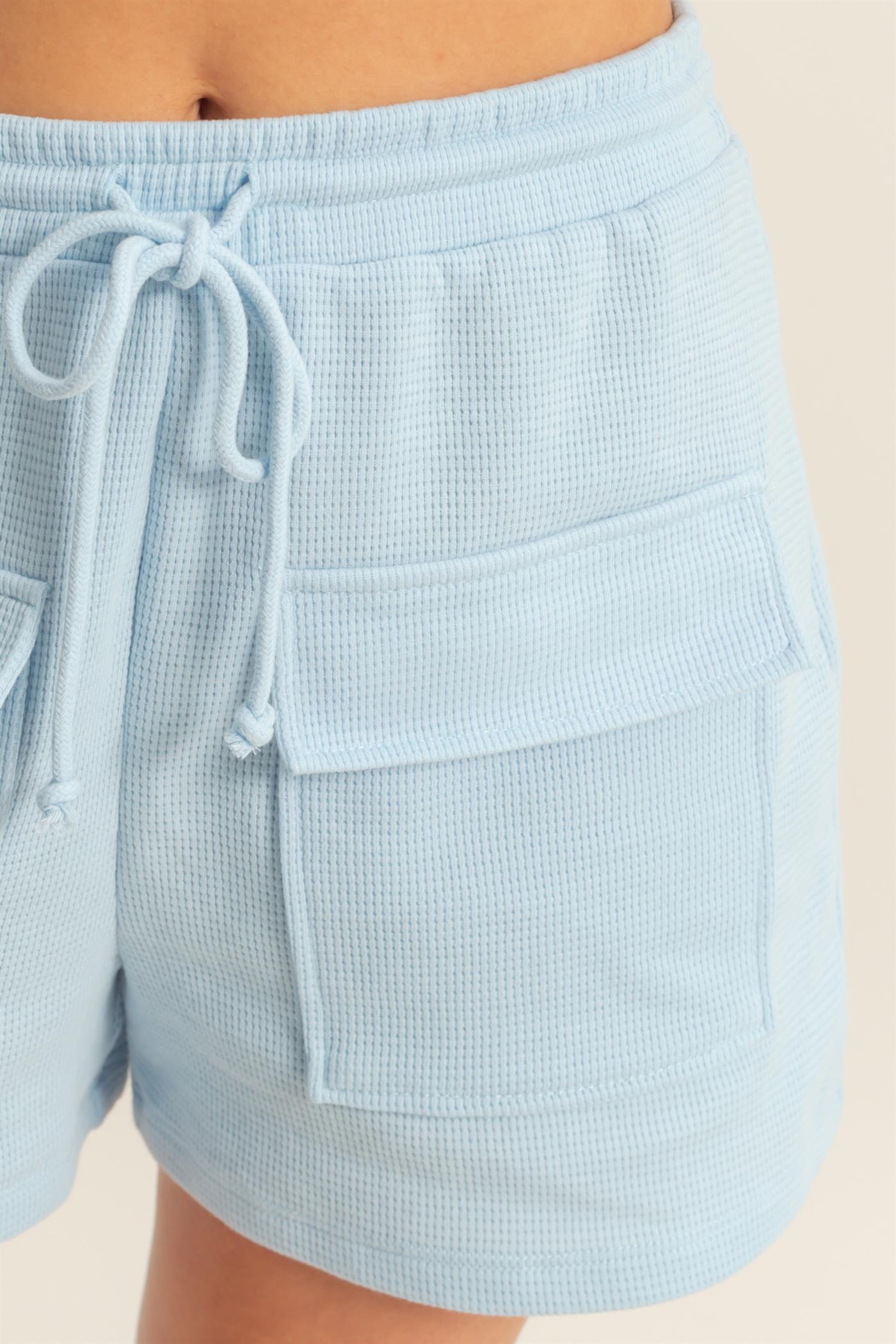 Wholesale Waffle Knit Front Pocket Shorts Shorts DZ25A793 ICE BLUE DOUBLE ZERO
