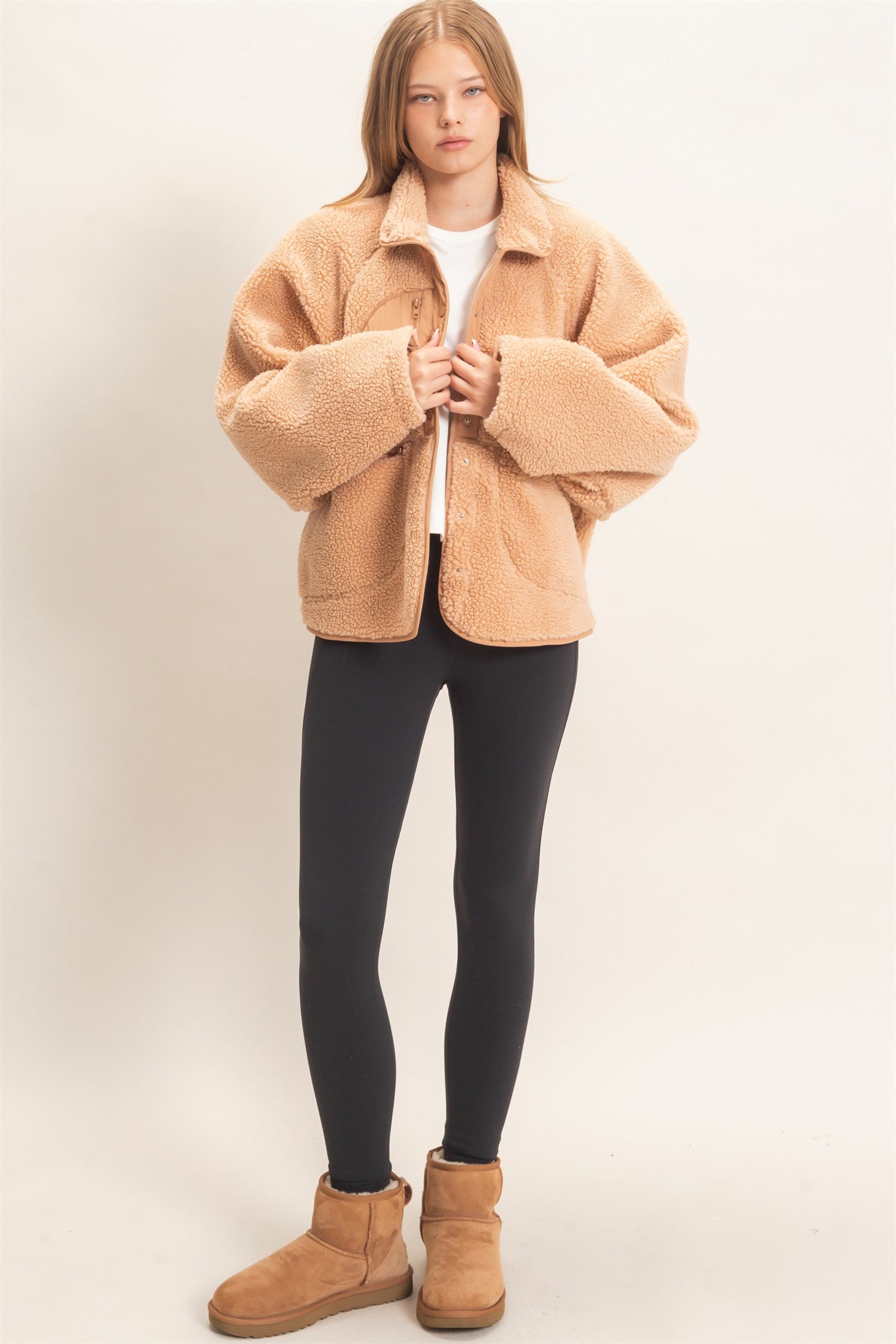 Wholesale Sherpa Fleece Jacket Coats & Jackets HF26E077 BEIGE HYFVE
