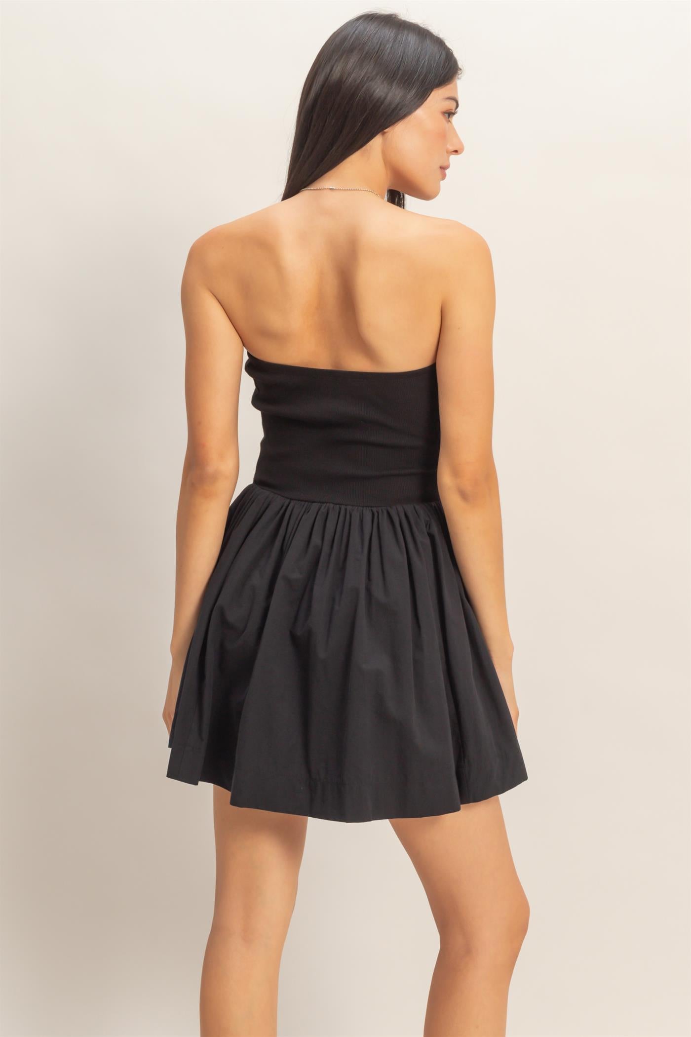 Wholesale Strapless Flowy Mini Dress Dresses DZ26C043 BLACK DOUBLE ZERO