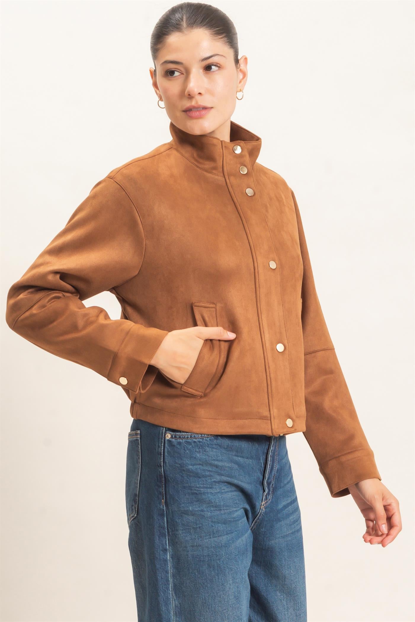 Wholesale Collar Suede Snap Jacket Coats & Jackets HF26E373 CAMEL HYFVE