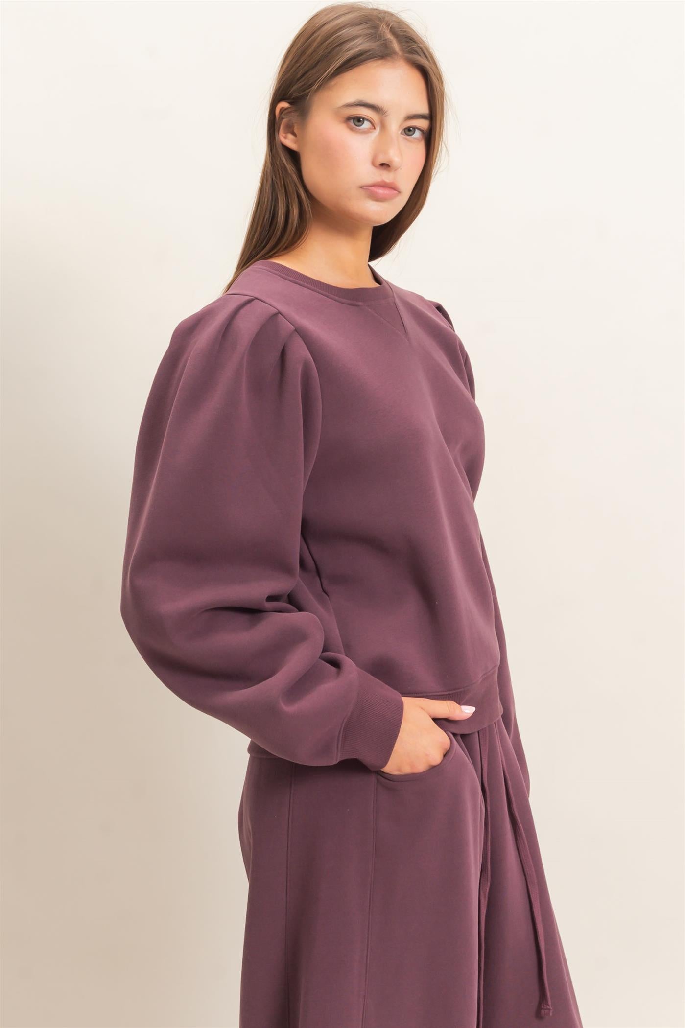 Wholesale Puff Sleeve Crew Neck Sweatshirt Sweatshirts DZ26E110 COCOA DOUBLE ZERO