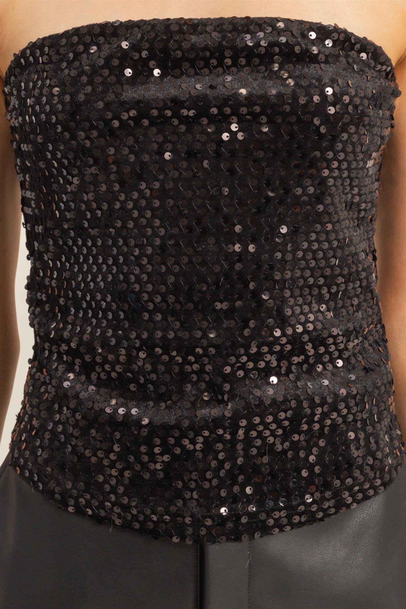 Wholesale Sequin Velvet Tube Top Clothing Tops HF26A018 BLACK HYFVE
