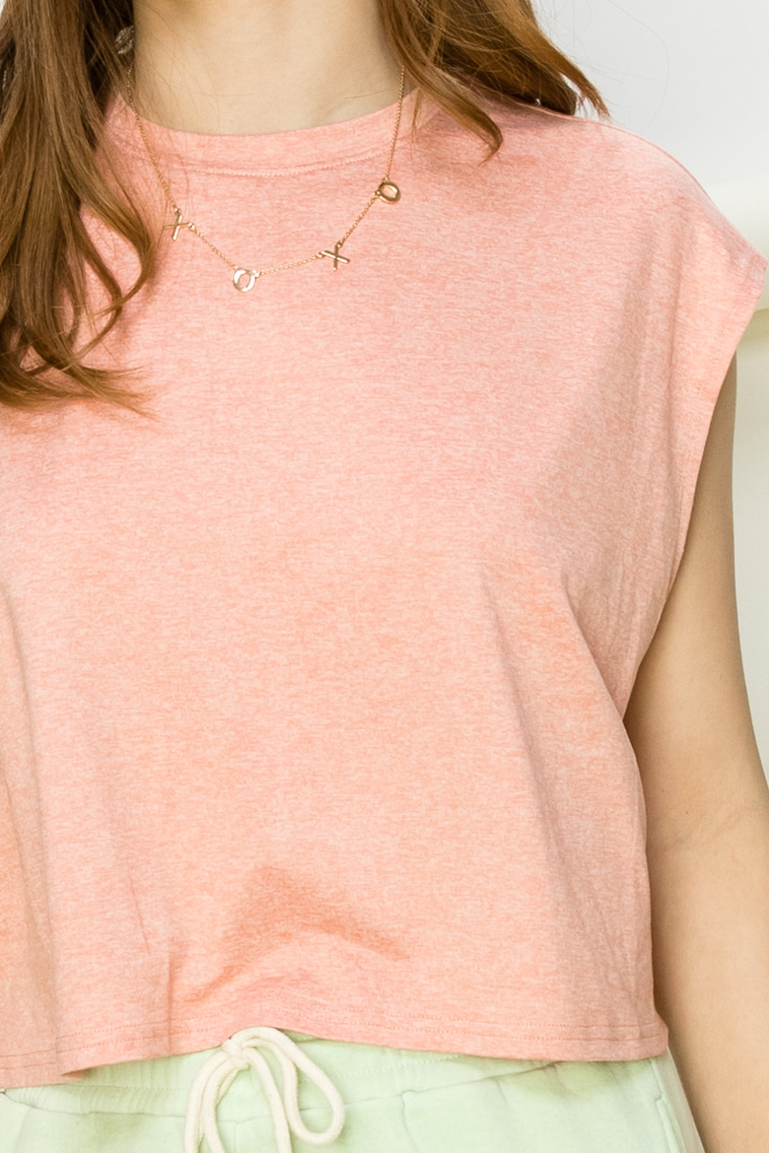 Wholesale Crew Neck Cropped Top Clothing Tops DZ22E688 TEAK ROSE DOUBLE ZERO