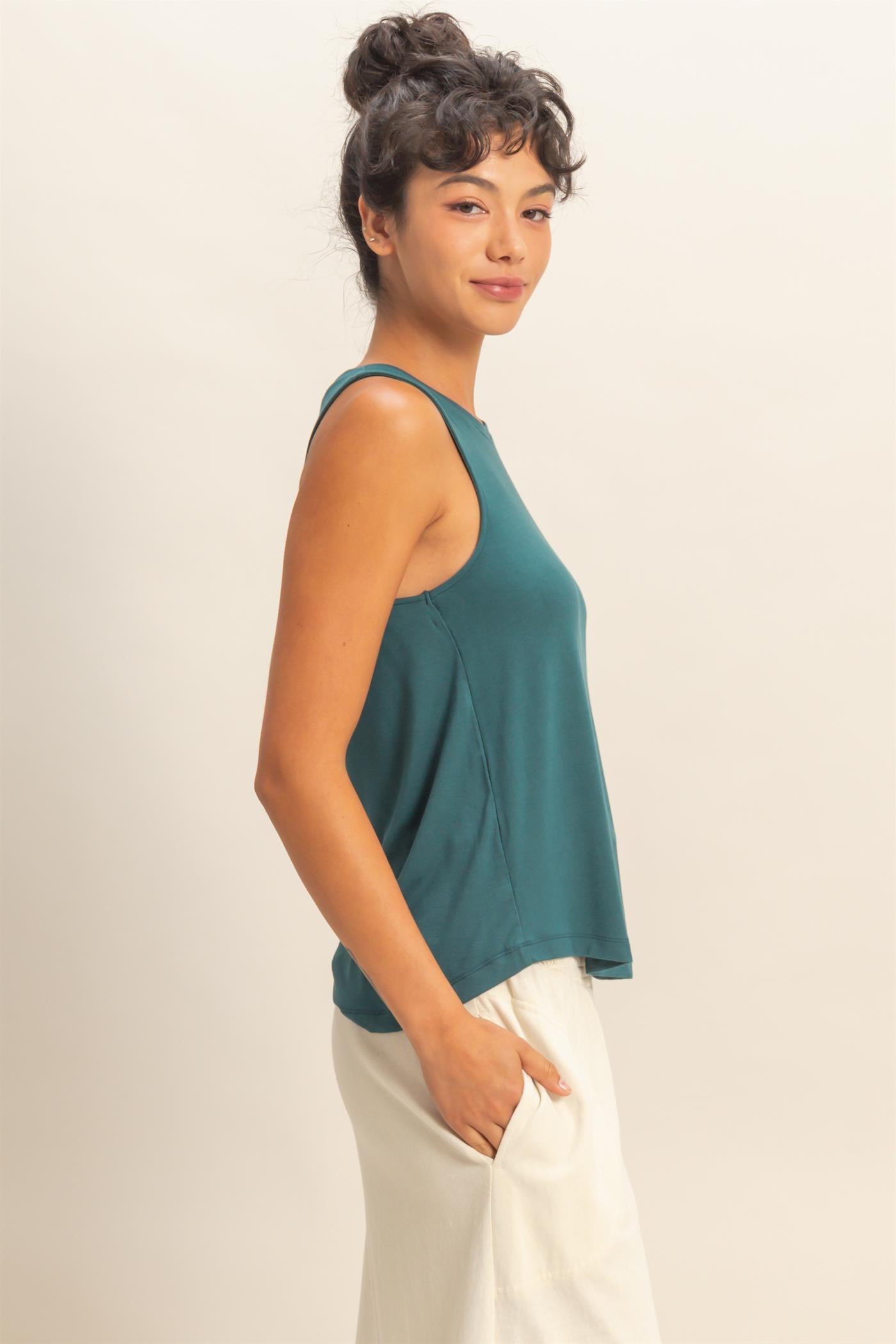 Wholesale Crew Neck Rayon Tank Top Tank Tops DZ26A332 DARK TEAL DOUBLE ZERO