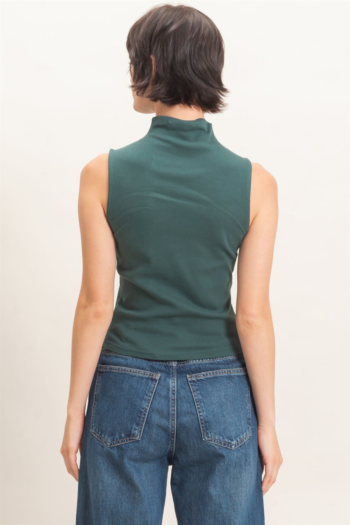 Wholesale Sleeveless Mock Neck Top Clothing Tops DZ26E397 DARK GREEN DOUBLE ZERO