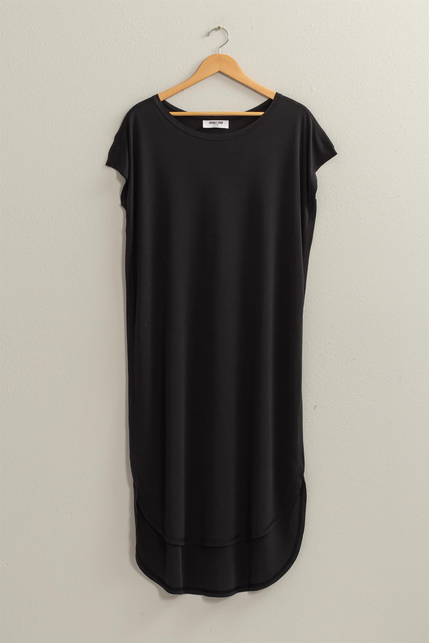 Wholesale Soft High Low Midi Dress  With Round Hem Dresses DZ25E307 BLACK DOUBLE ZERO