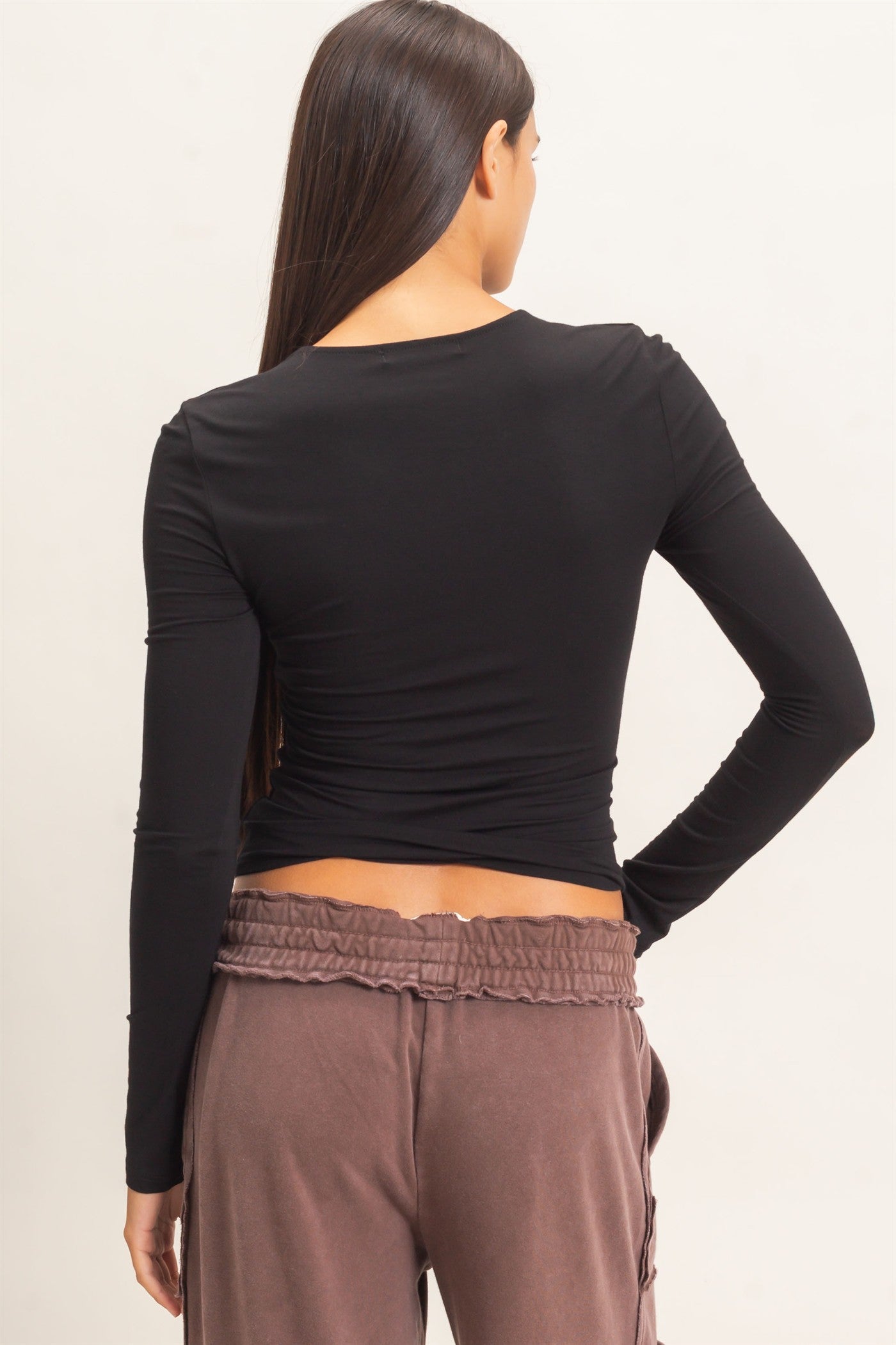 Wholesale Crew Neck Long Sleeve Top Clothing Tops DZ26E978 BLACK DOUBLE ZERO