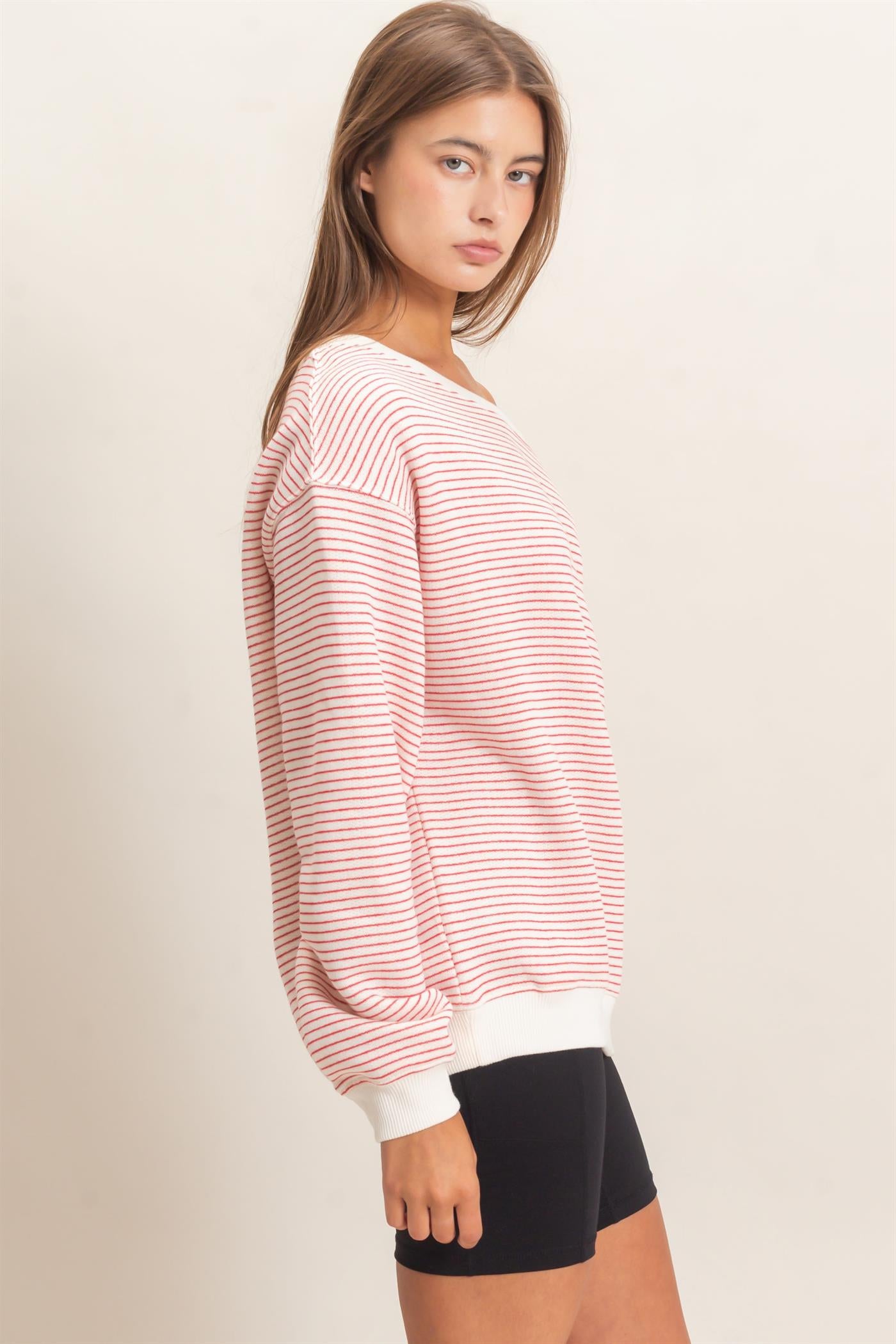 Wholesale Striped Off The Shoulder Sweatshirt Sweatshirts DZ26C881 RED DOUBLE ZERO